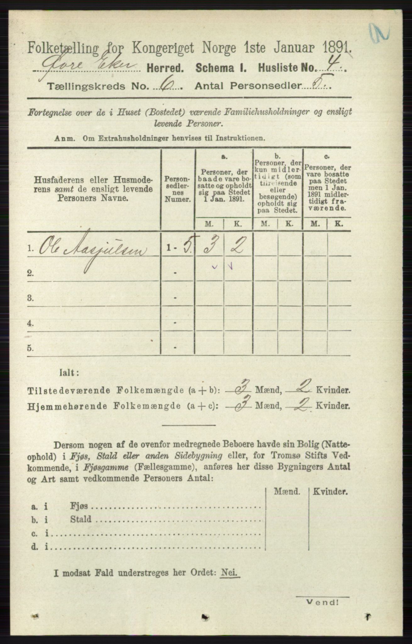 RA, 1891 census for 0624 Øvre Eiker, 1891, p. 2185