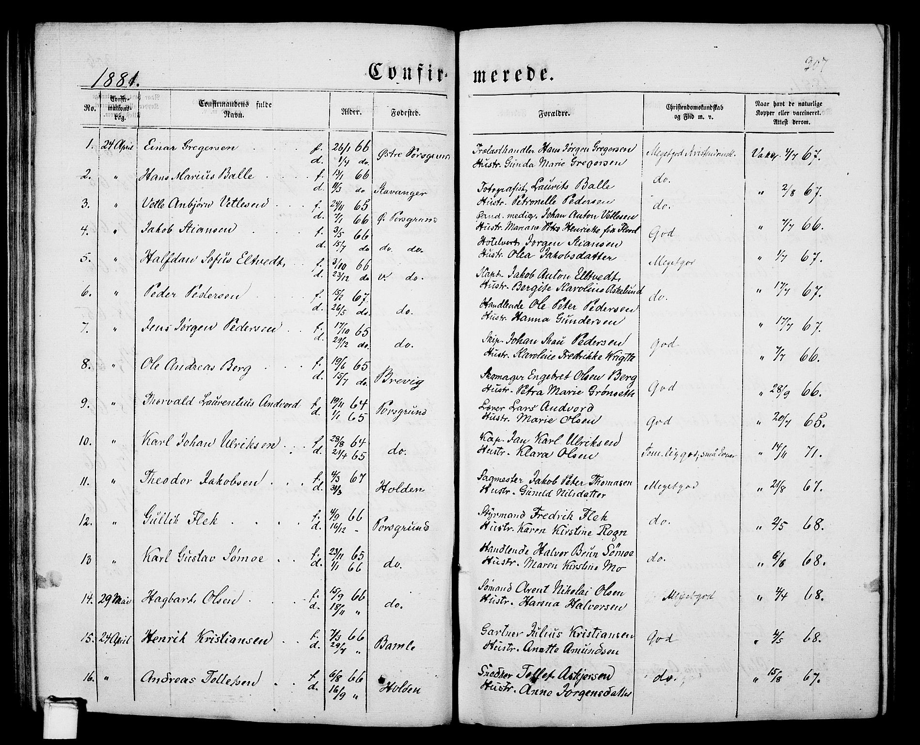 Porsgrunn kirkebøker , SAKO/A-104/G/Gb/L0004: Parish register (copy) no. II 4, 1853-1882, p. 307