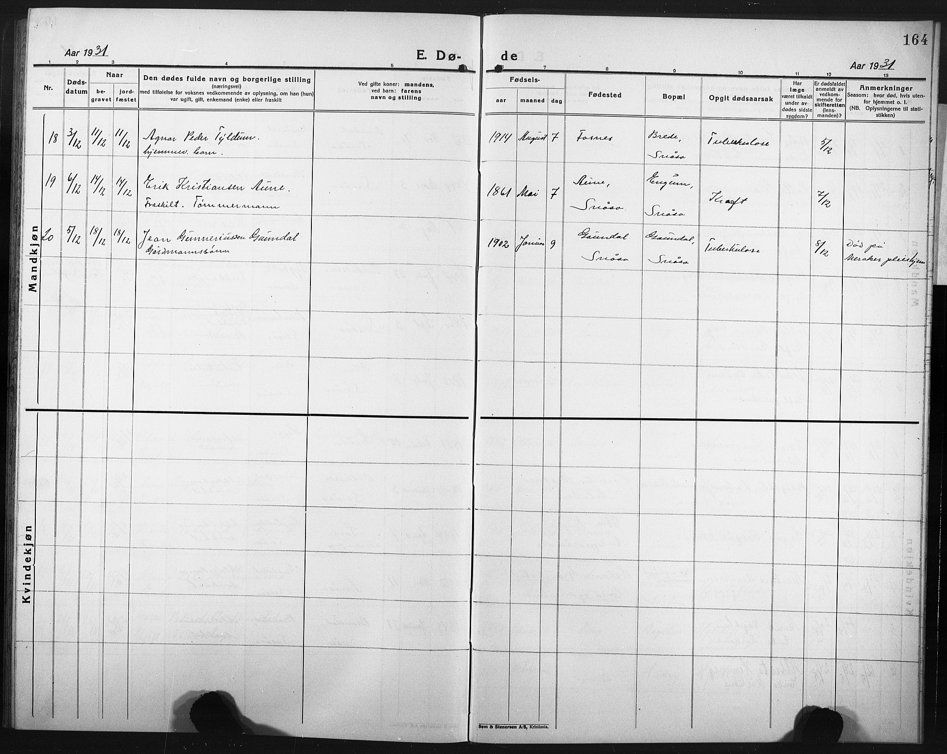 Ministerialprotokoller, klokkerbøker og fødselsregistre - Nord-Trøndelag, SAT/A-1458/749/L0480: Parish register (copy) no. 749C02, 1924-1932, p. 164