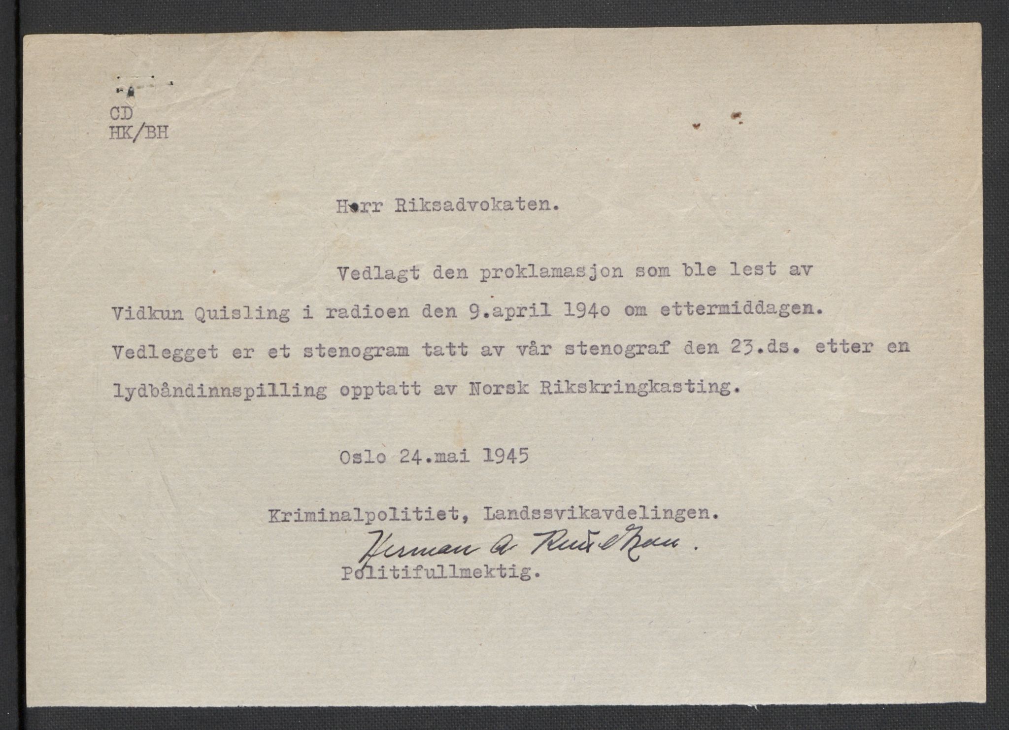 Landssvikarkivet, Oslo politikammer, AV/RA-S-3138-01/D/Da/L0003: Dnr. 29, 1945, p. 268