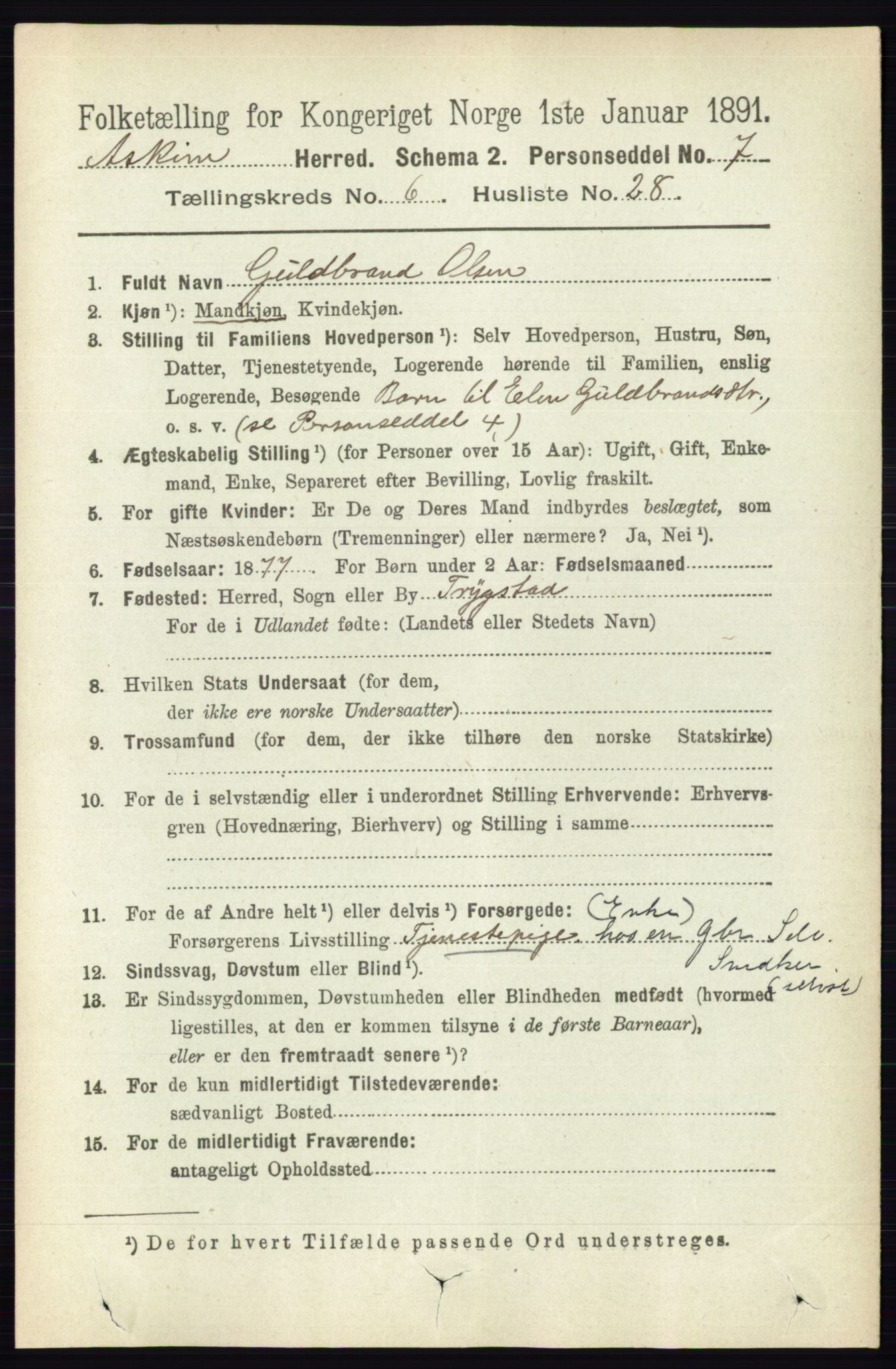 RA, 1891 census for 0124 Askim, 1891, p. 970