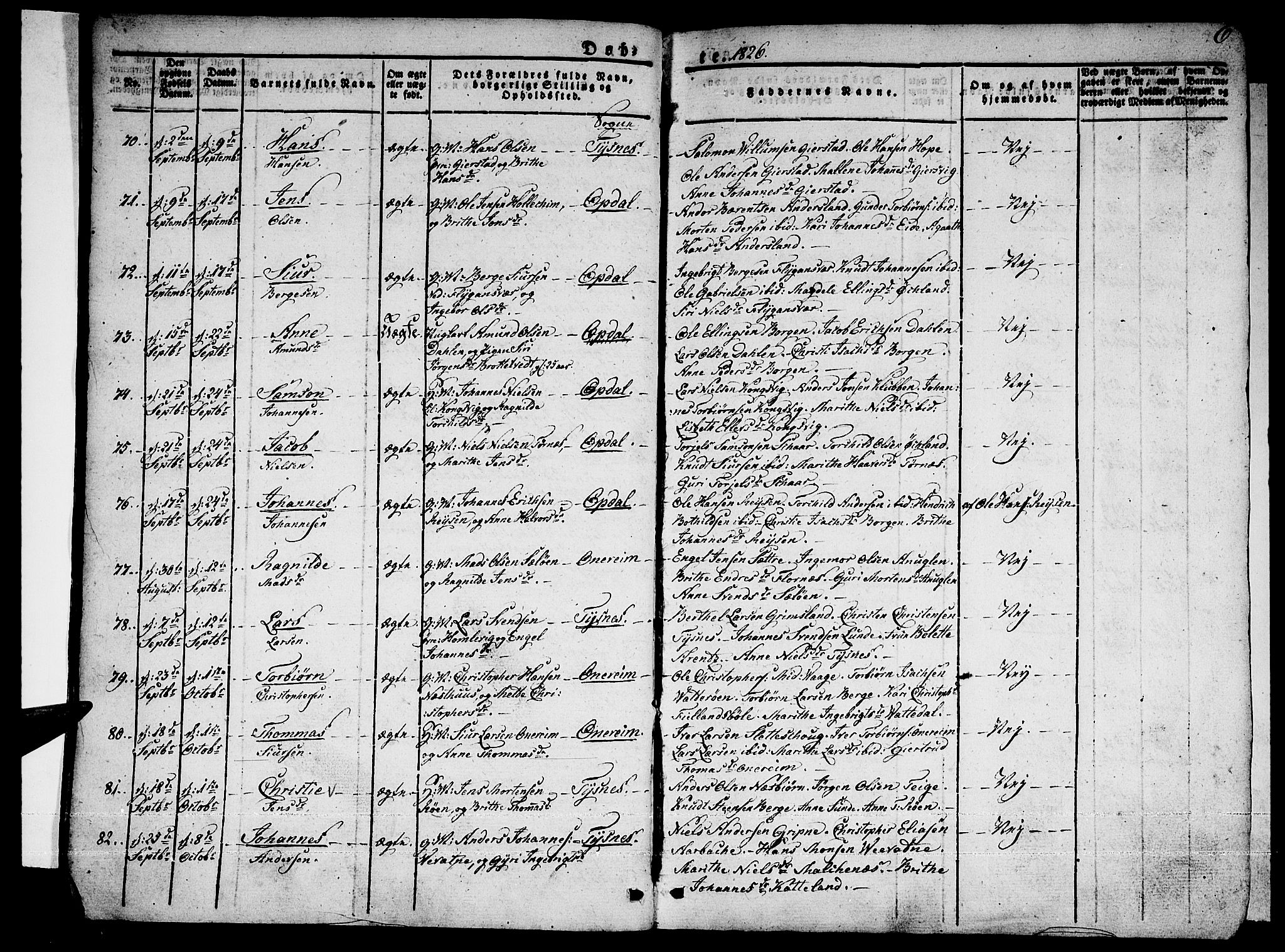 Tysnes sokneprestembete, AV/SAB-A-78601/H/Haa: Parish register (official) no. A 8, 1826-1837, p. 6