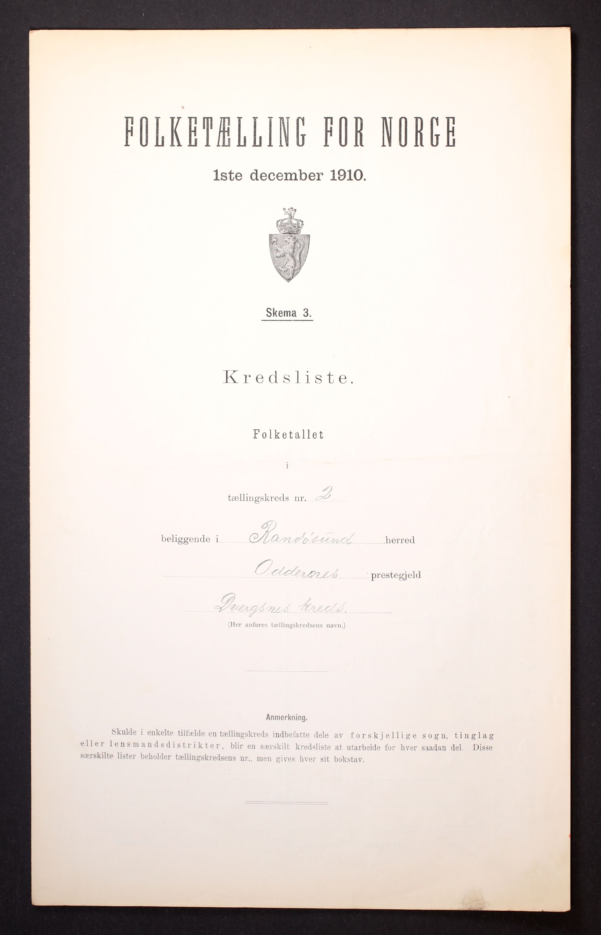 RA, 1910 census for Randesund, 1910, p. 7