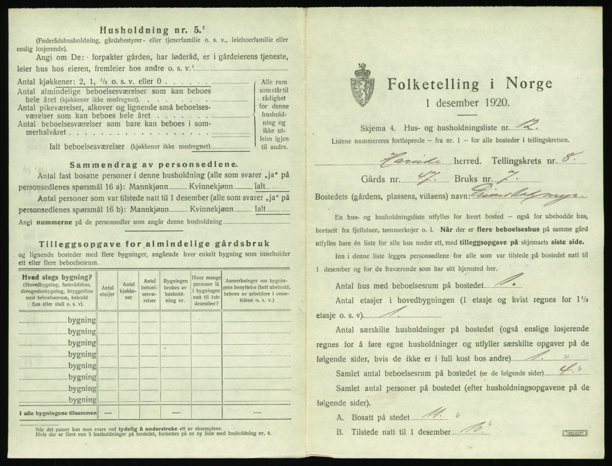 SAT, 1920 census for Hareid, 1920, p. 405