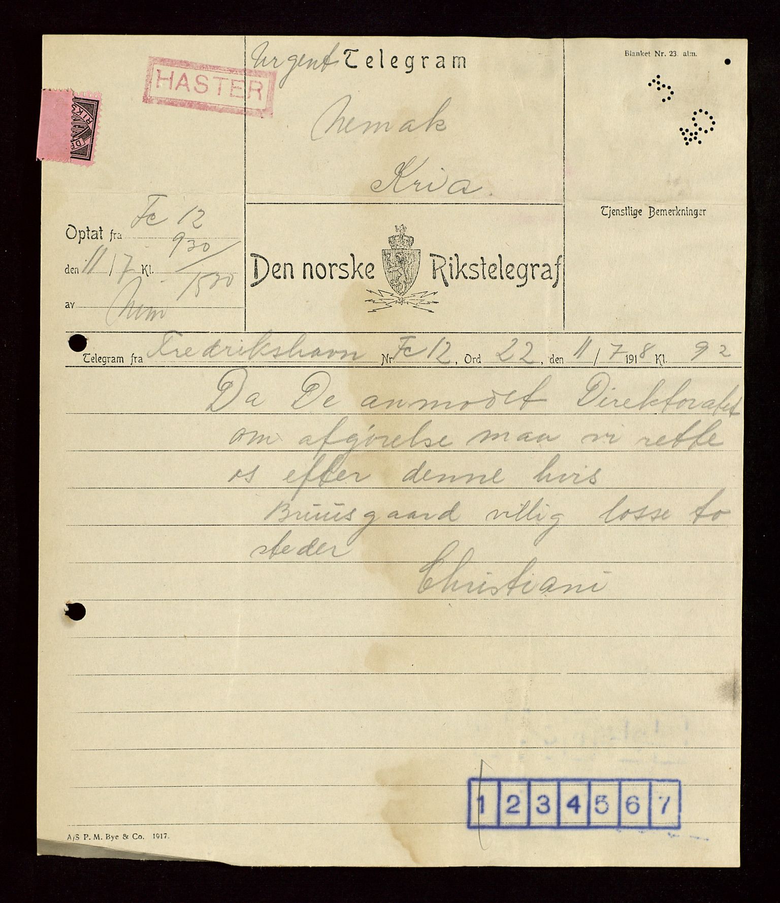 Pa 1521 - A/S Norske Shell, AV/SAST-A-101915/E/Ea/Eaa/L0004: Sjefskorrespondanse, 1918, p. 17