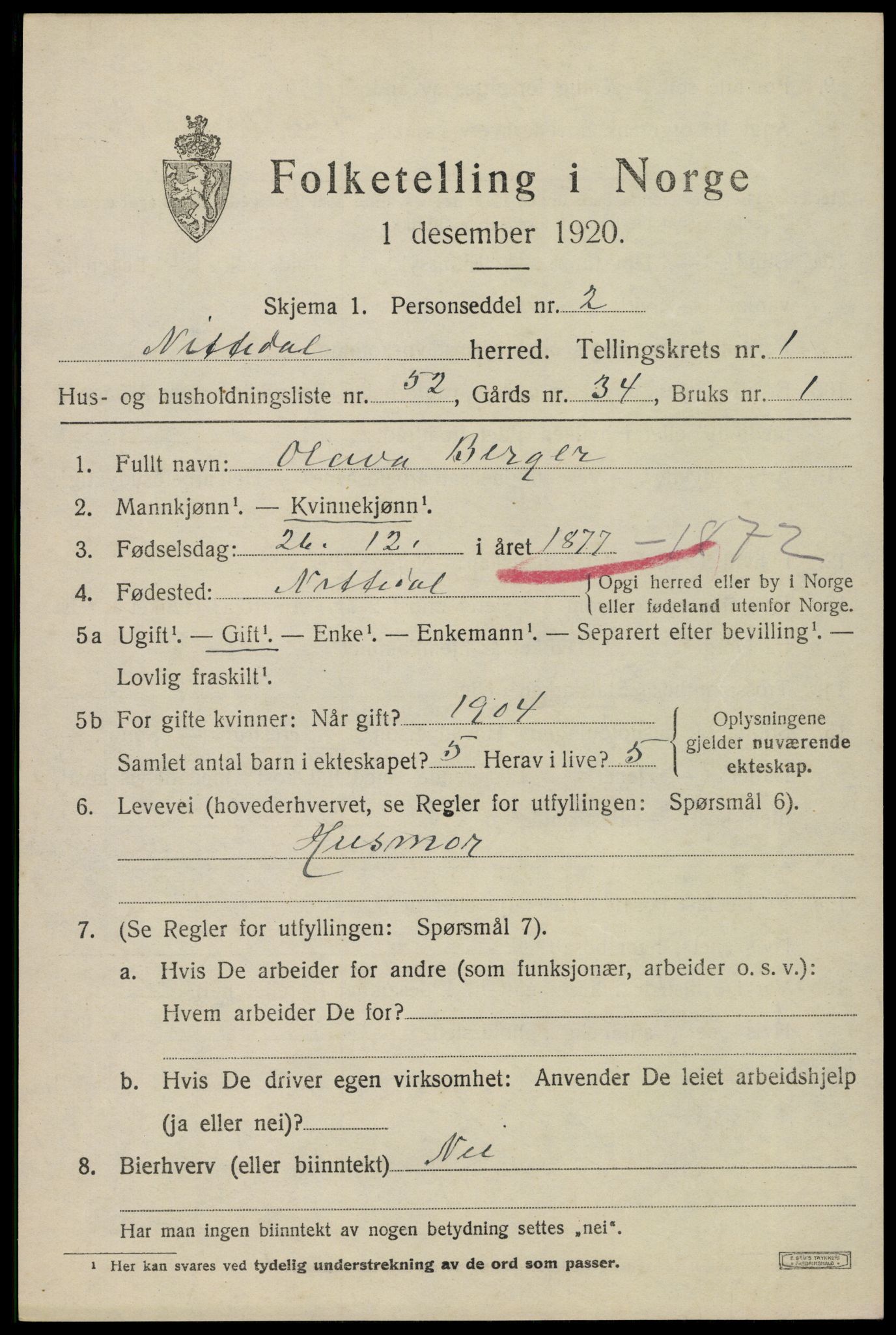 SAO, 1920 census for Nittedal, 1920, p. 1814