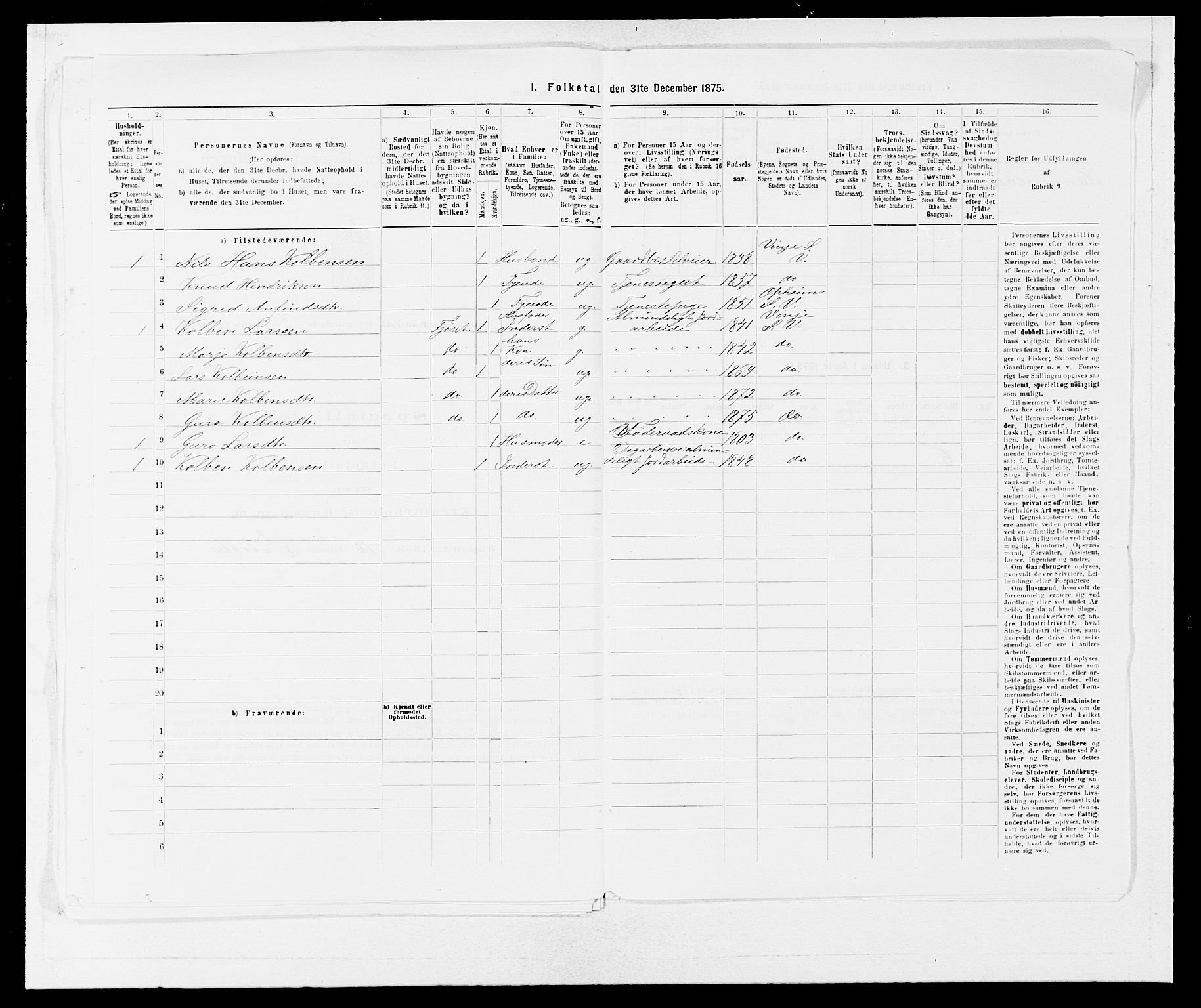 SAB, 1875 census for 1236P Vossestrand, 1875, p. 328