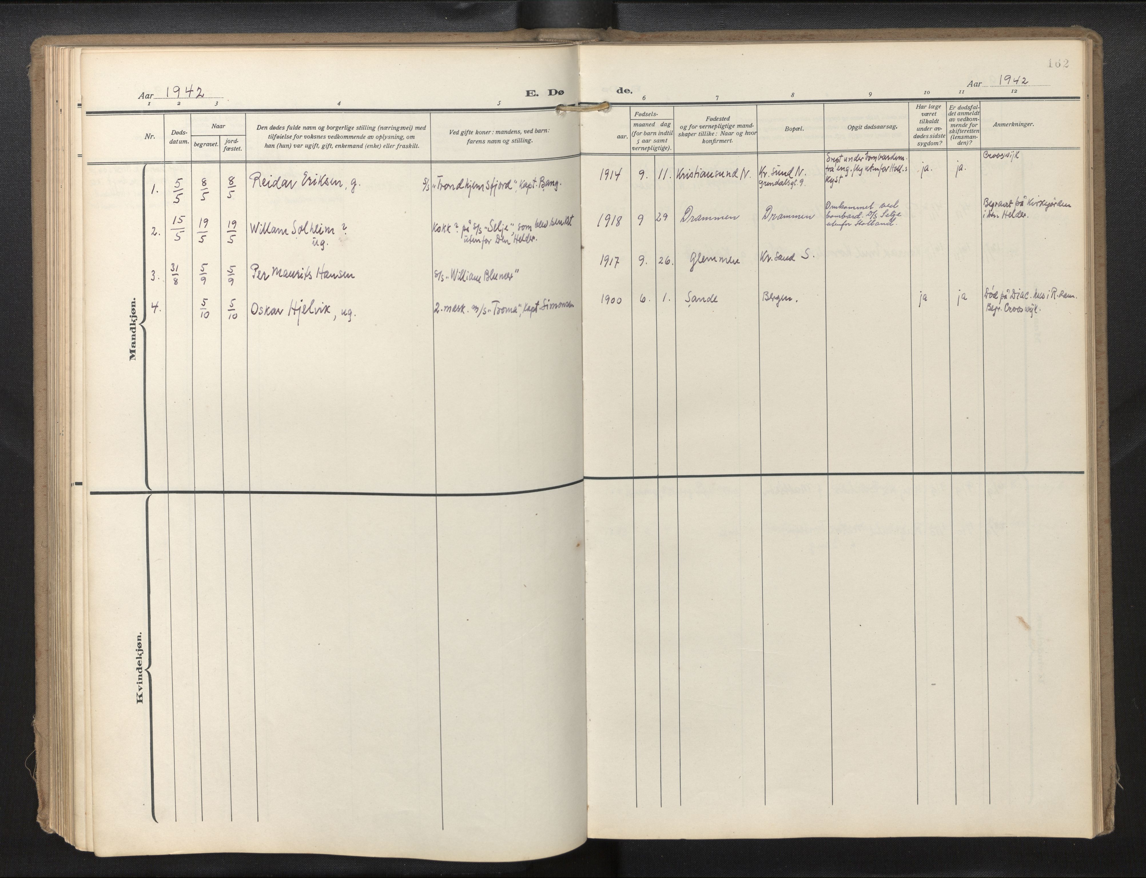 Den norske sjømannsmisjon i utlandet/Hollandske havner (Amsterdam-Rotterdam-Europort), SAB/SAB/PA-0106/H/Ha/Haa/L0004: Parish register (official) no. A 1, 1928-1956, p. 161b-162a