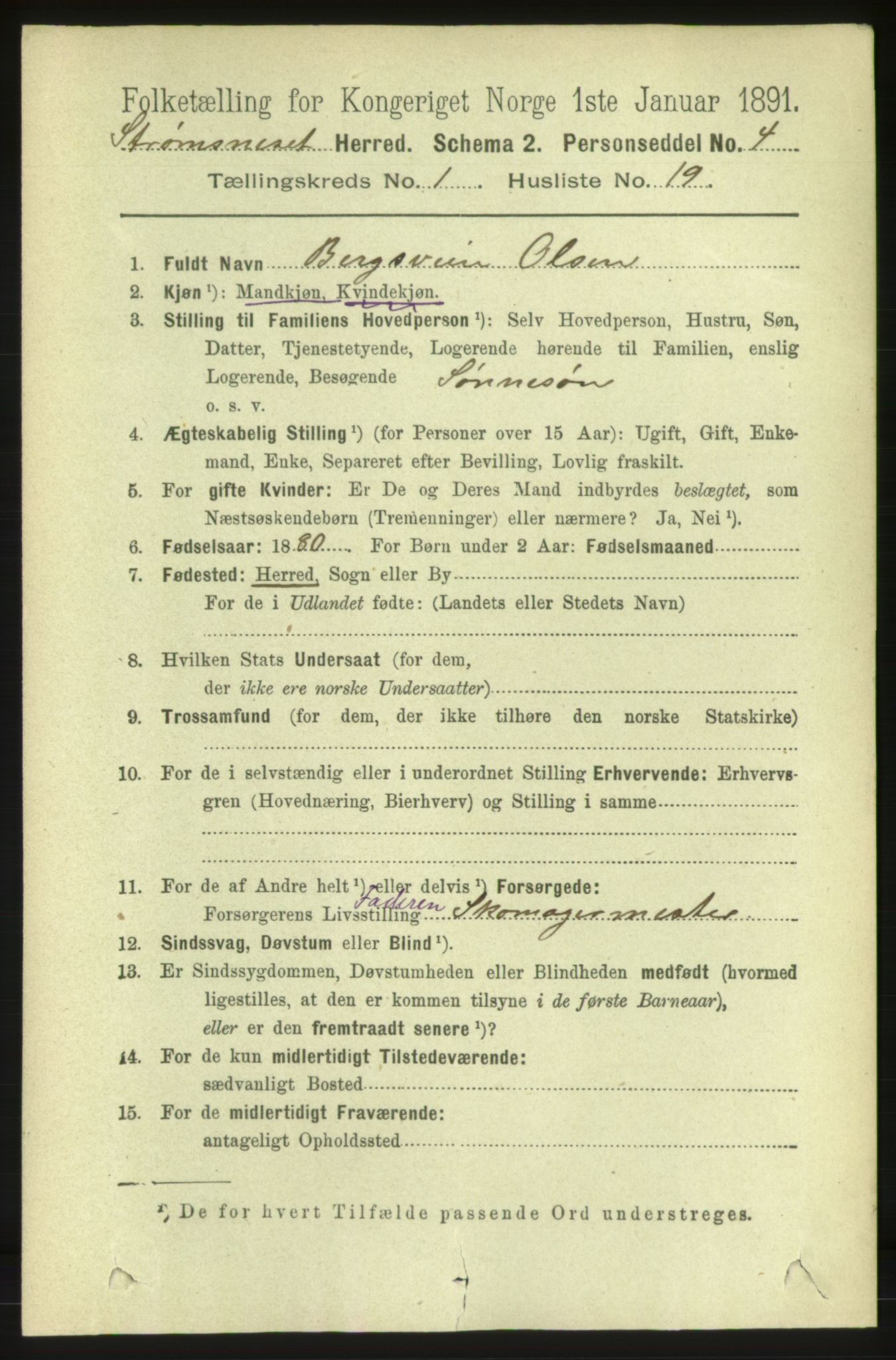 RA, 1891 census for 1559 Straumsnes, 1891, p. 177