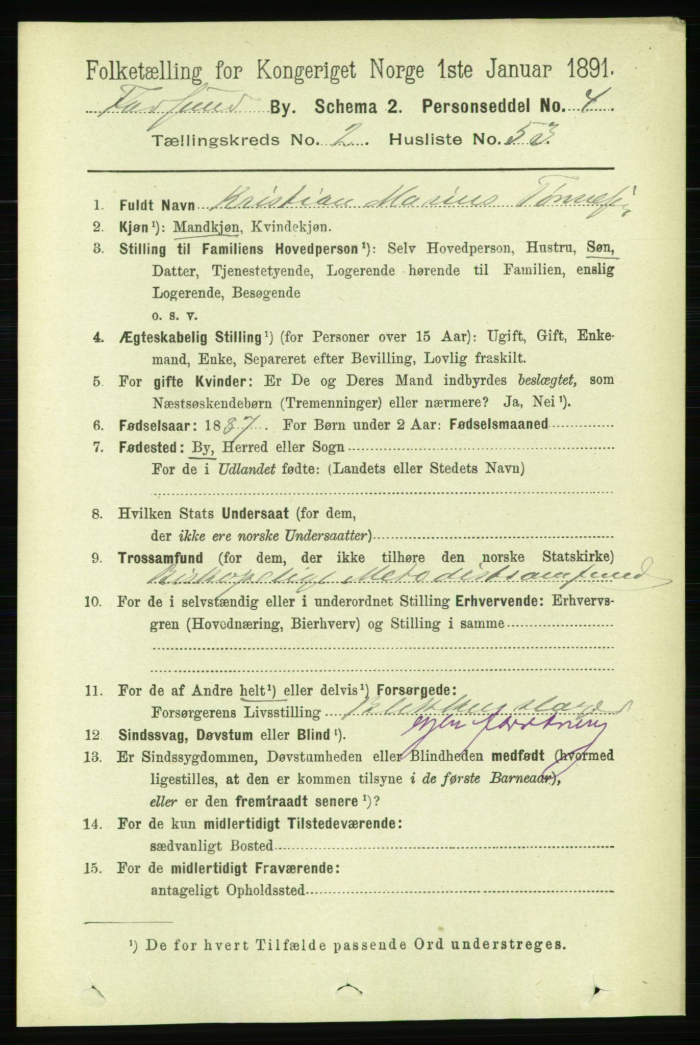 RA, 1891 census for 1003 Farsund, 1891, p. 1296