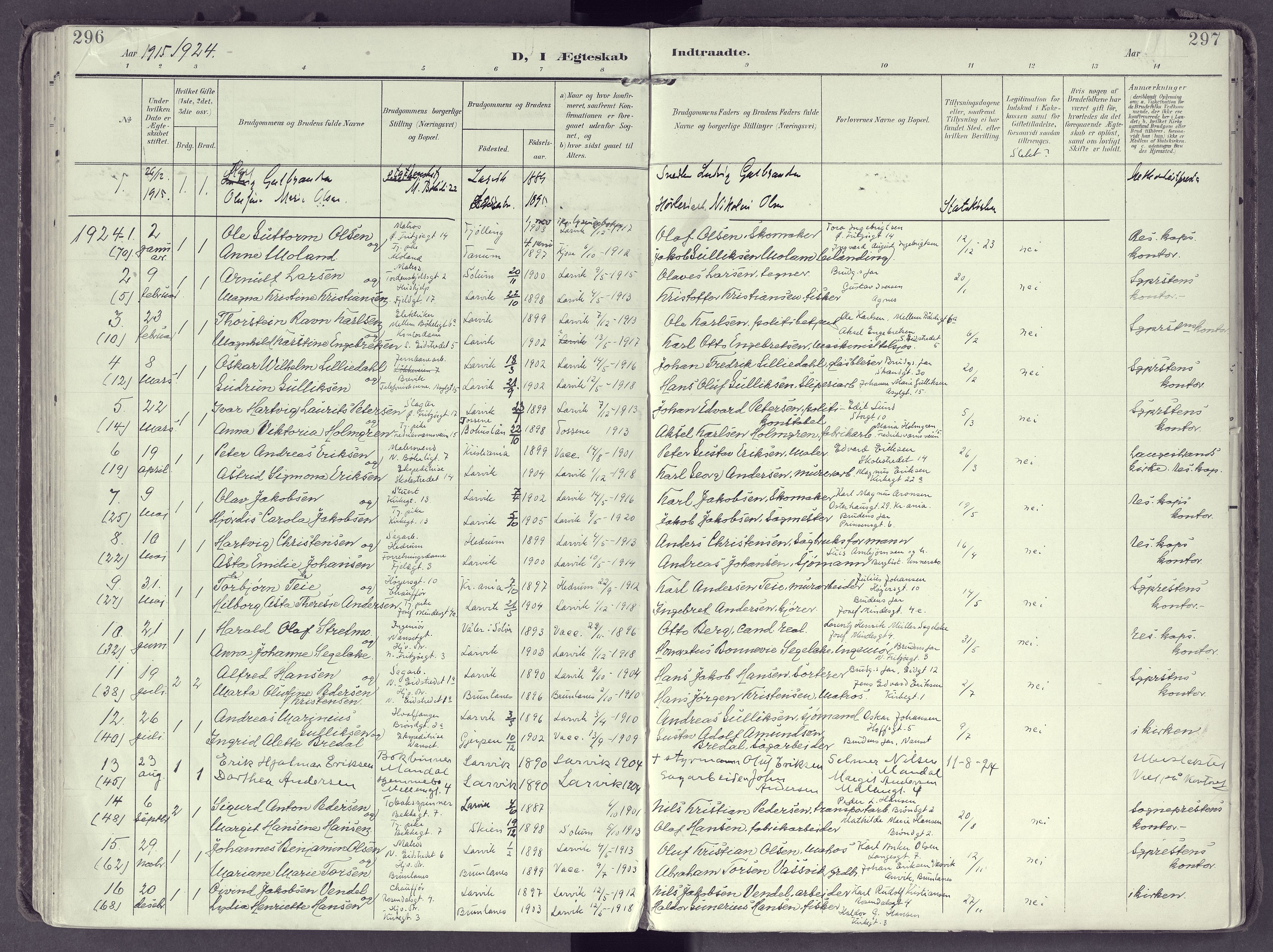Larvik kirkebøker, SAKO/A-352/F/Fb/L0005: Parish register (official) no. II 5, 1903-1925, p. 296-297