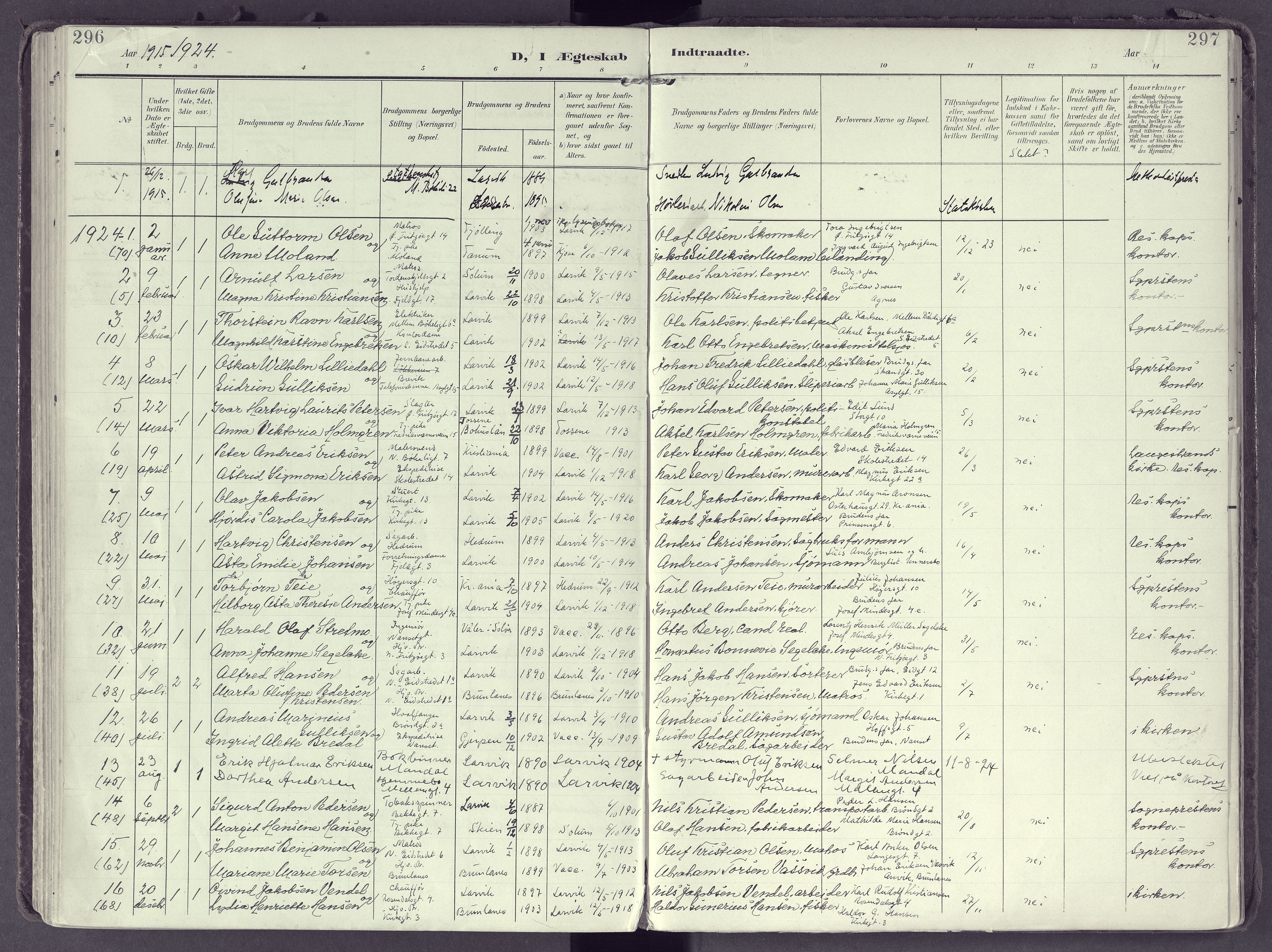 Larvik kirkebøker, AV/SAKO-A-352/F/Fb/L0005: Parish register (official) no. II 5, 1903-1925, p. 296-297