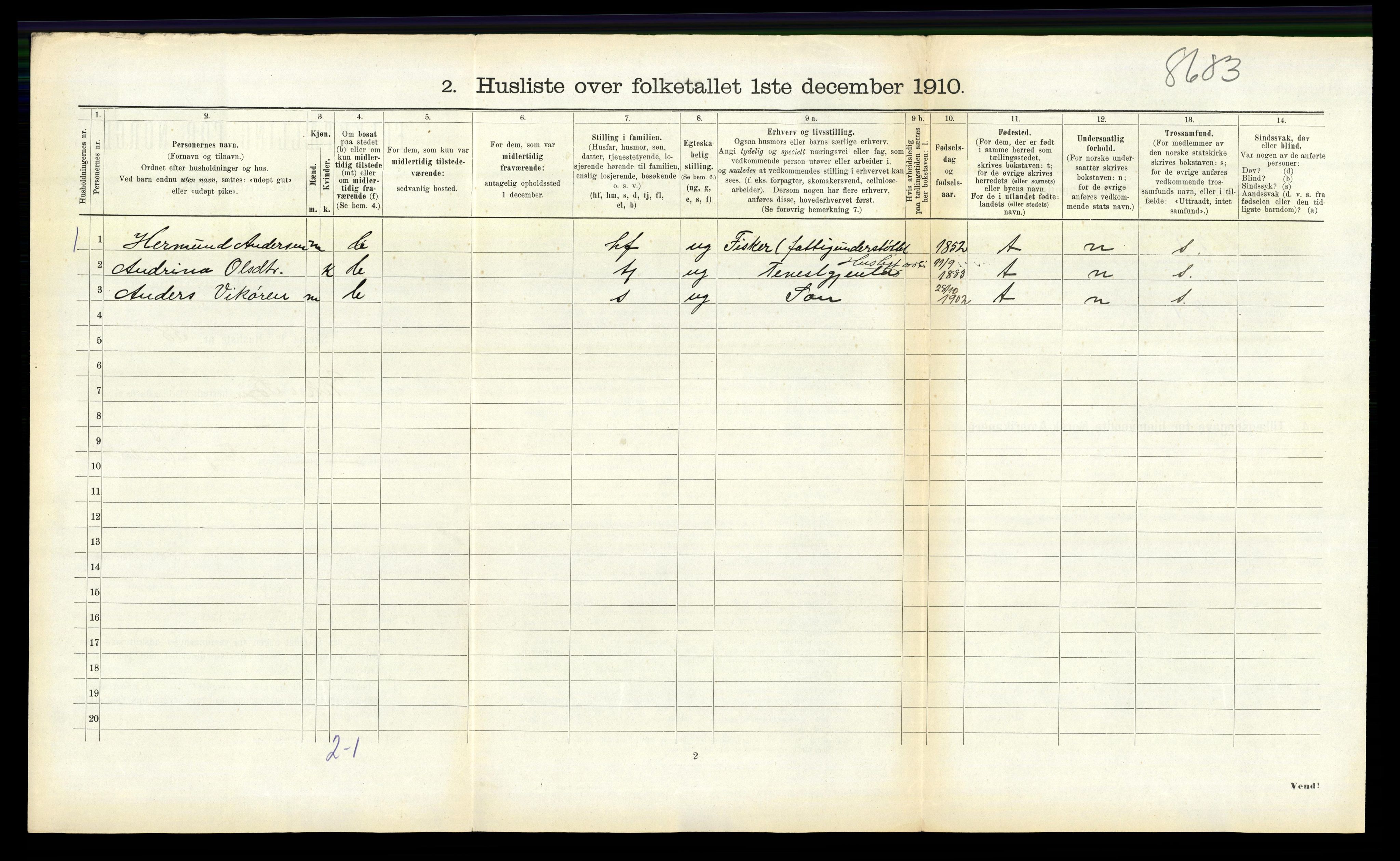 RA, 1910 census for Vik, 1910, p. 956