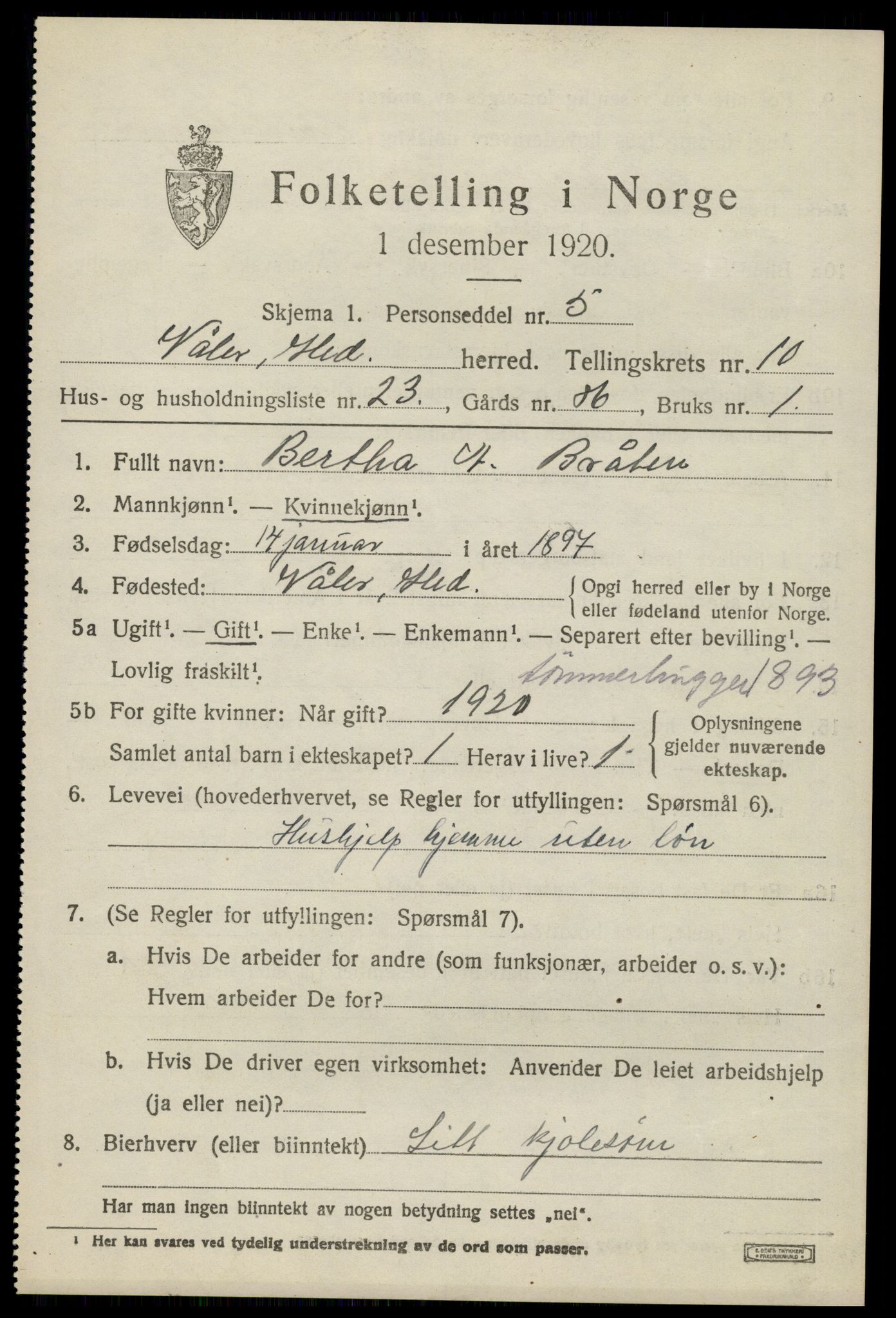 SAH, 1920 census for Våler (Hedmark), 1920, p. 10161