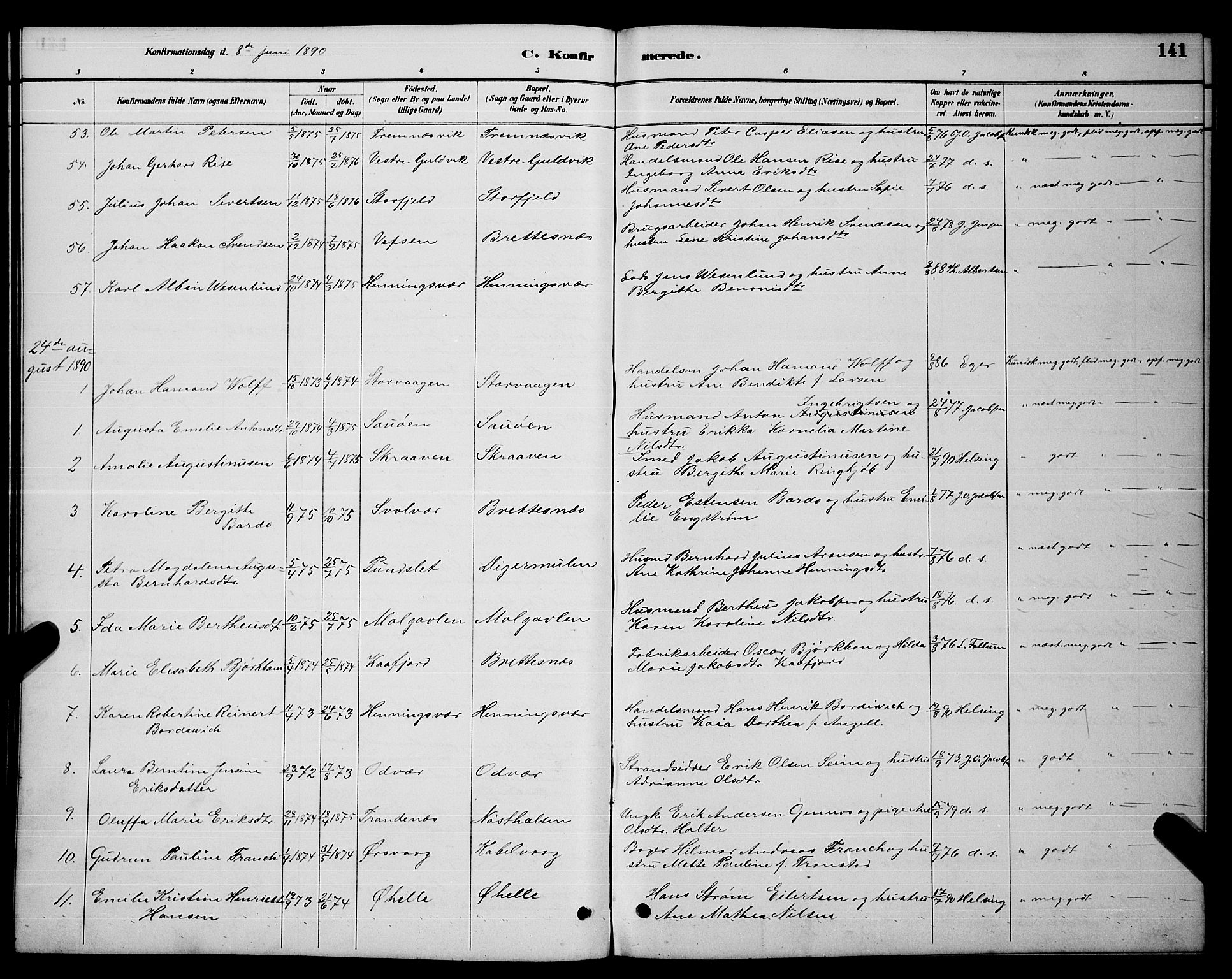 Ministerialprotokoller, klokkerbøker og fødselsregistre - Nordland, AV/SAT-A-1459/874/L1076: Parish register (copy) no. 874C05, 1884-1890, p. 141