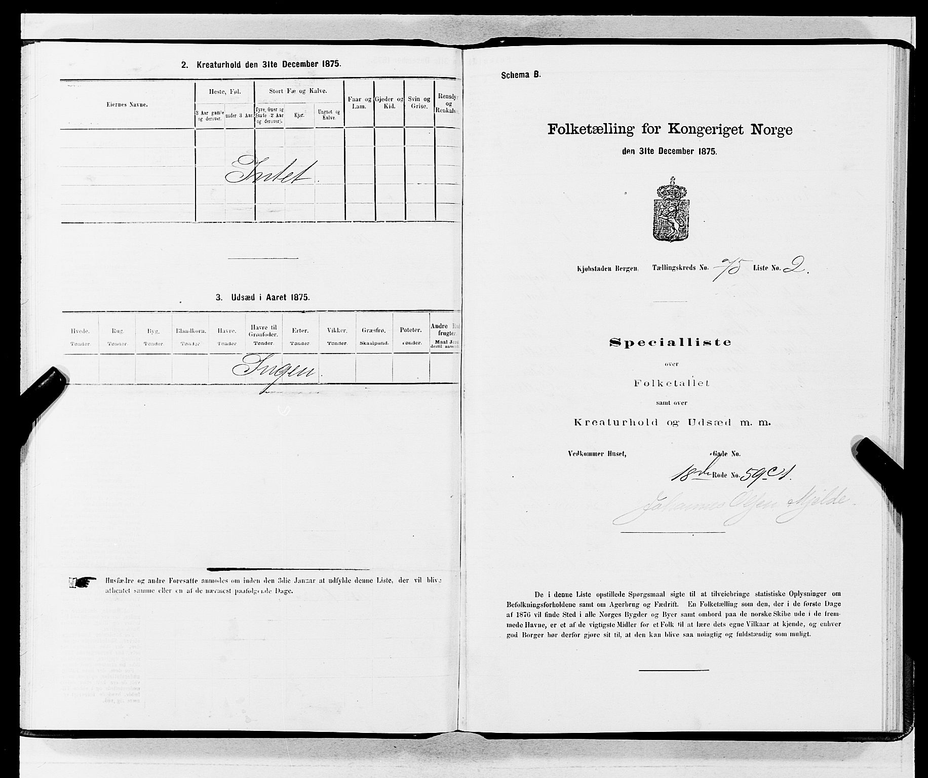 SAB, 1875 census for 1301 Bergen, 1875, p. 4009