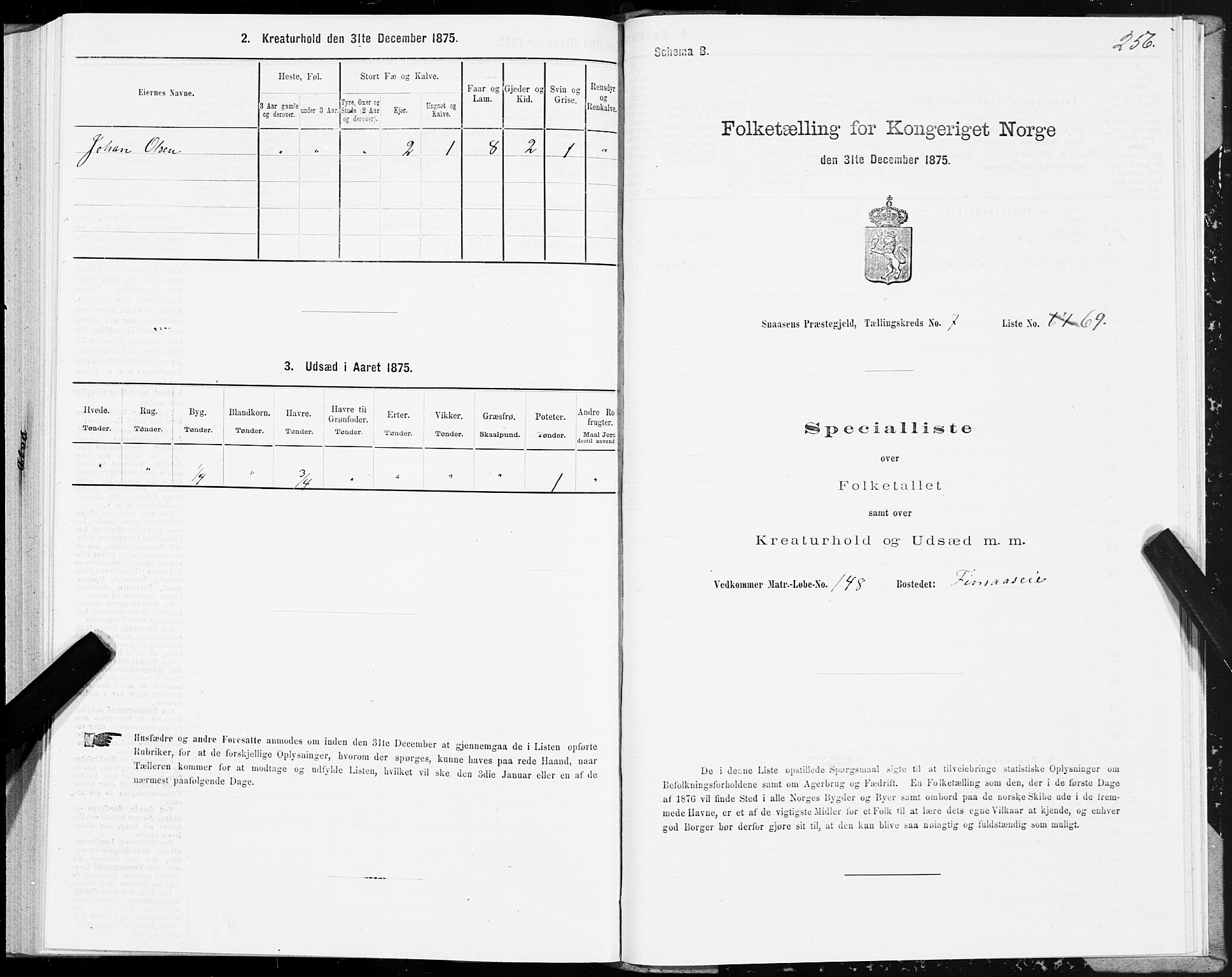 SAT, 1875 census for 1736P Snåsa, 1875, p. 3256