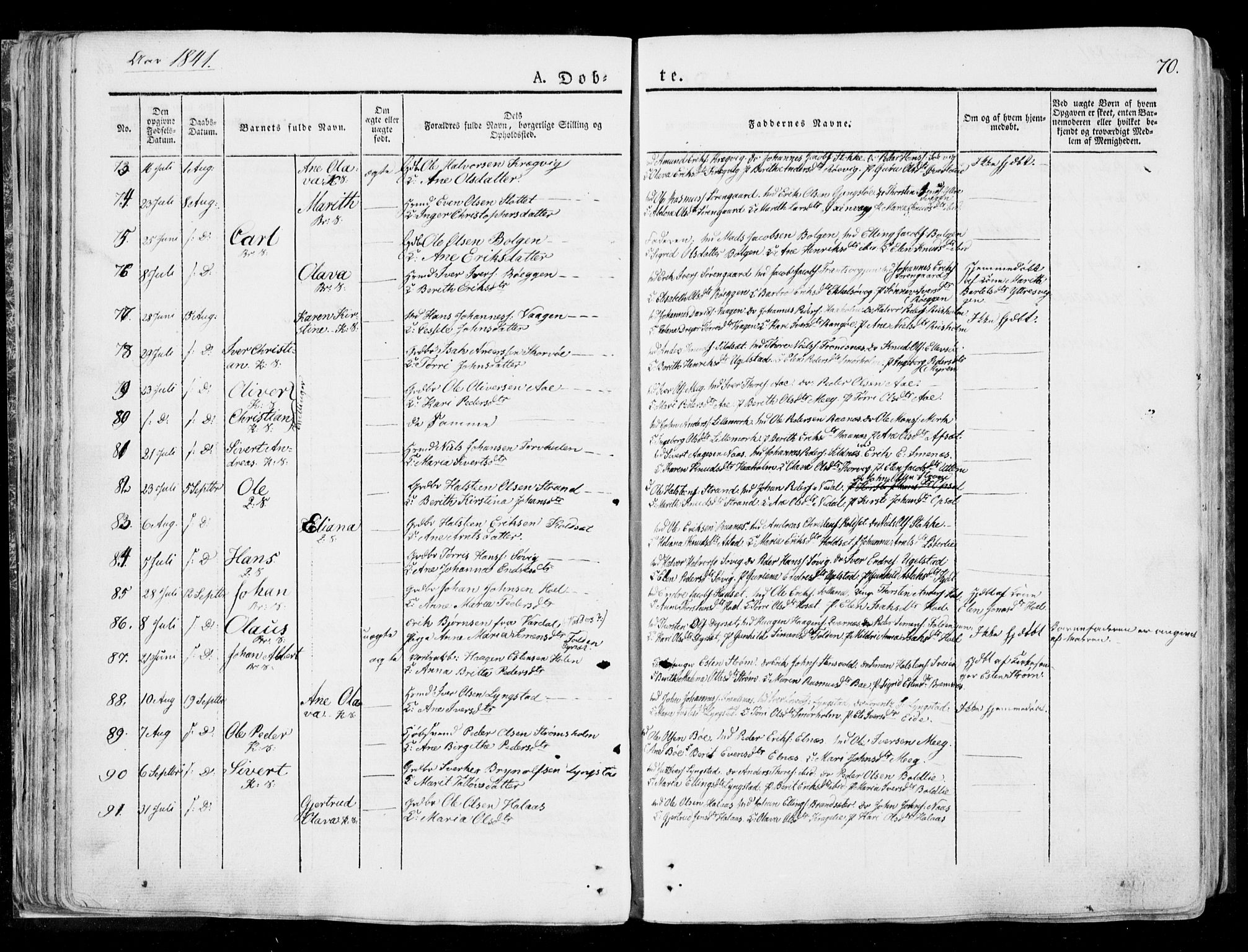 Ministerialprotokoller, klokkerbøker og fødselsregistre - Møre og Romsdal, AV/SAT-A-1454/568/L0803: Parish register (official) no. 568A10, 1830-1853, p. 70