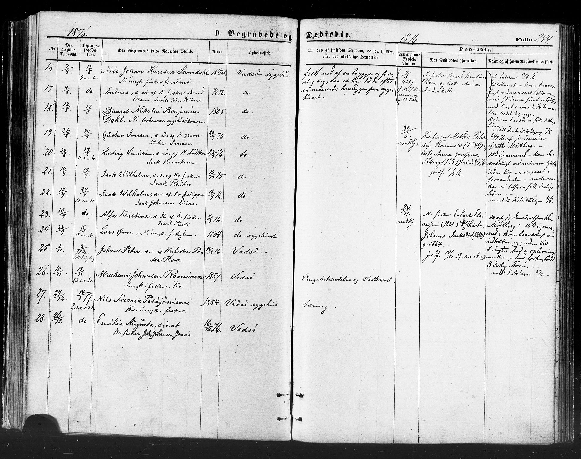 Vadsø sokneprestkontor, AV/SATØ-S-1325/H/Ha/L0005kirke: Parish register (official) no. 5, 1873-1884, p. 244