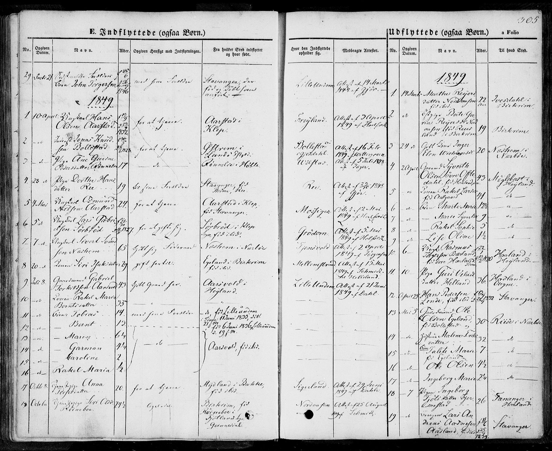 Lye sokneprestkontor, SAST/A-101794/001/30BA/L0006: Parish register (official) no. A 5.2, 1842-1855, p. 305