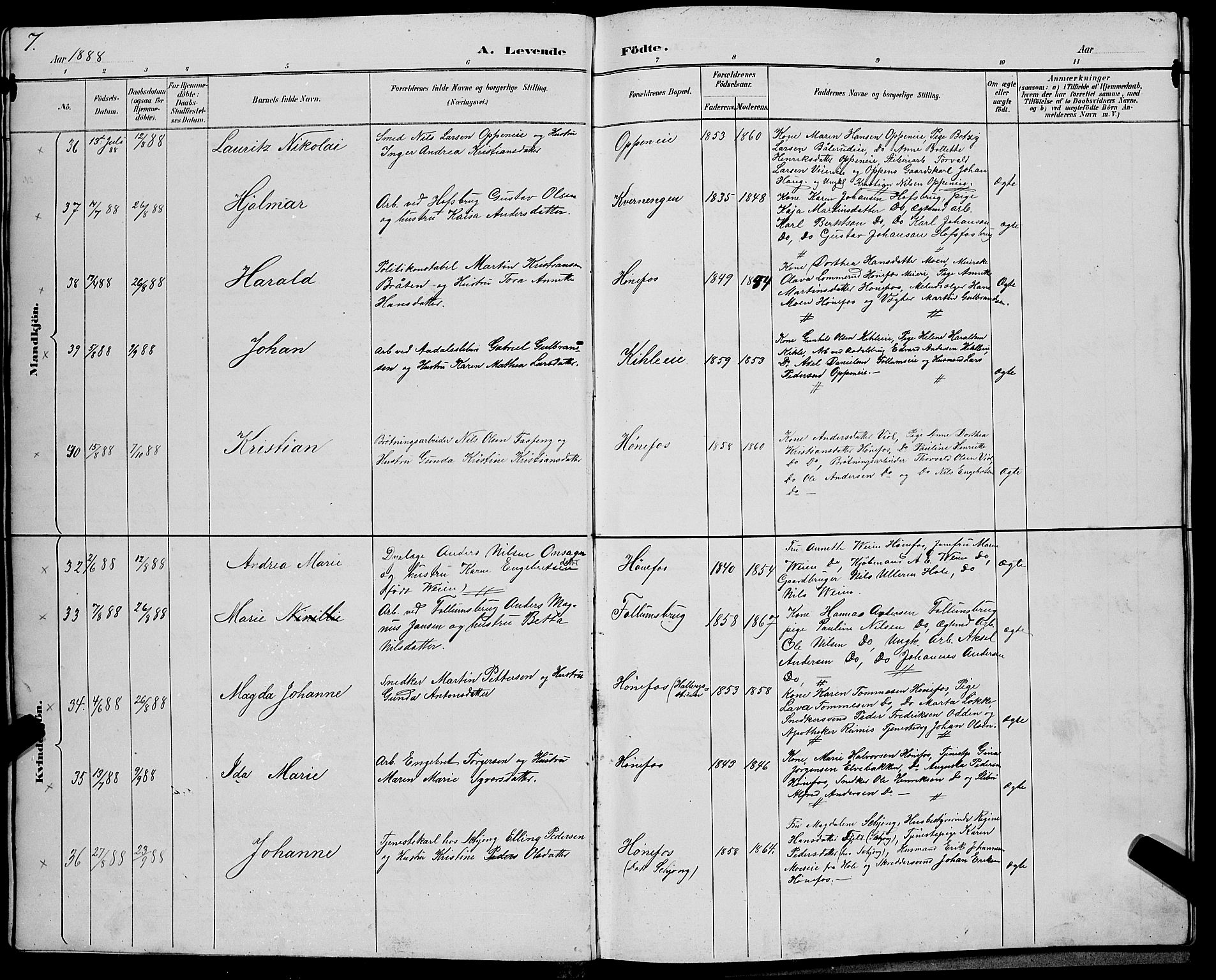 Hønefoss kirkebøker, AV/SAKO-A-609/G/Ga/L0002: Parish register (copy) no. 2, 1888-1904, p. 7