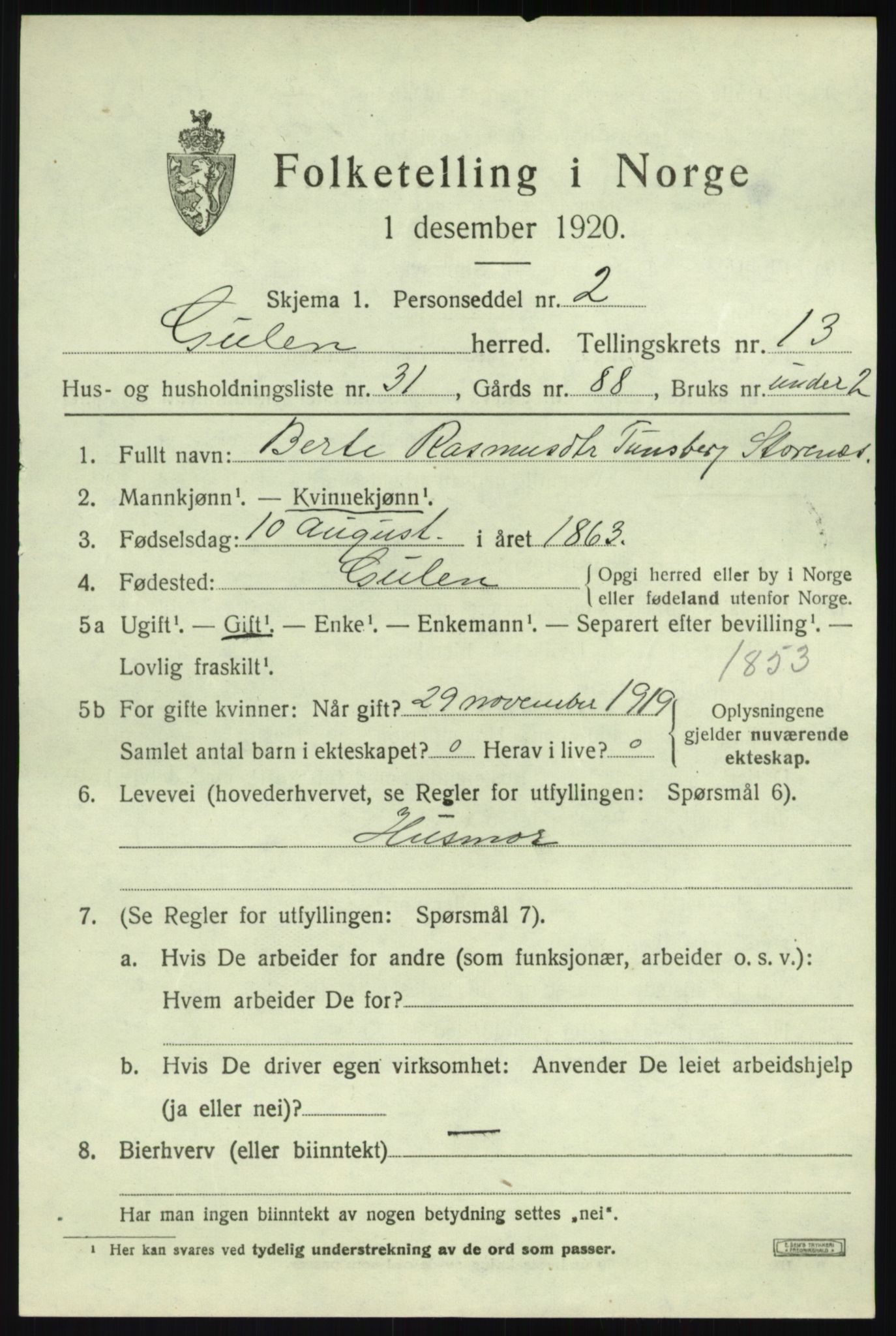 SAB, 1920 census for Gulen, 1920, p. 6193