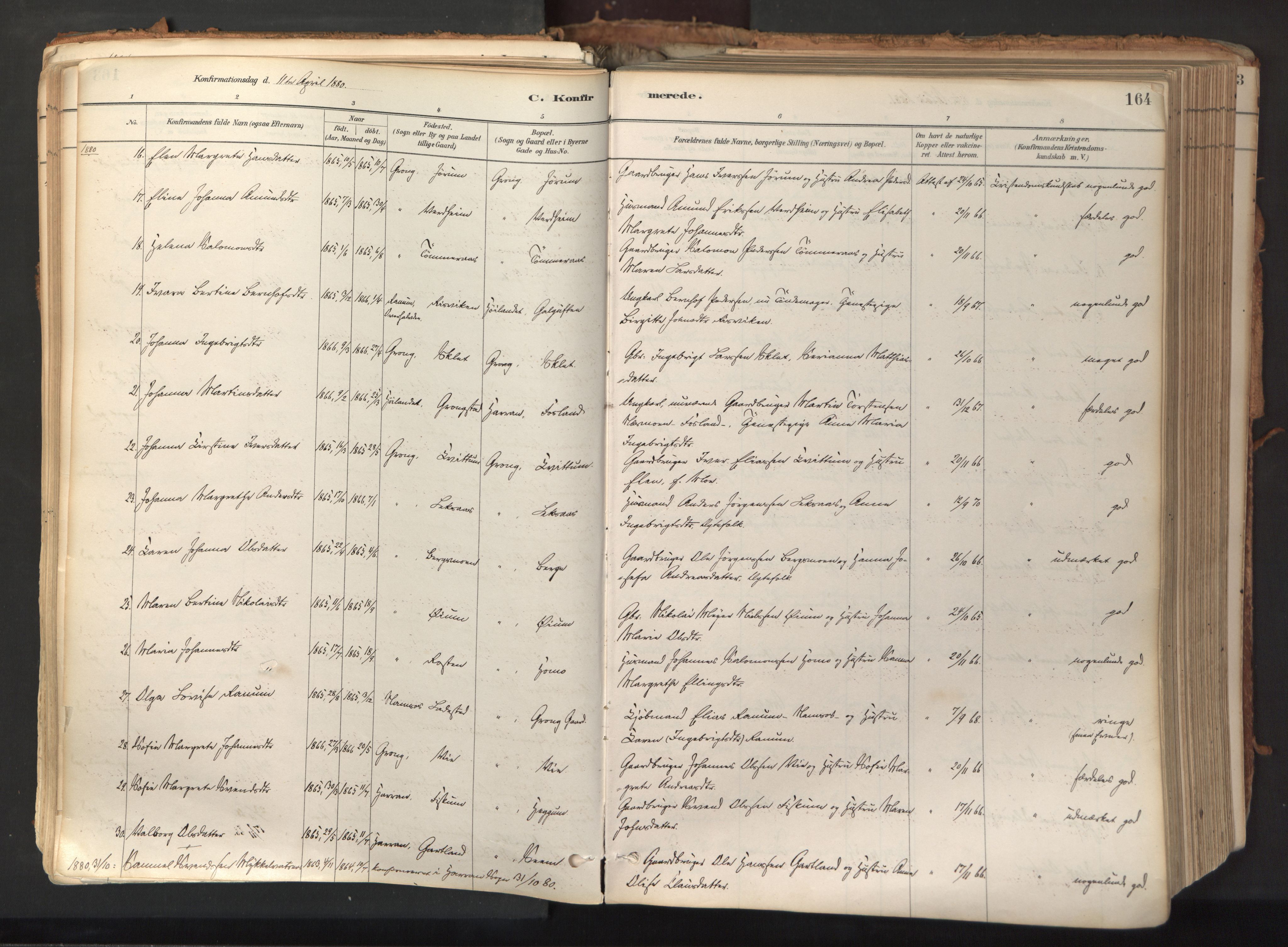 Ministerialprotokoller, klokkerbøker og fødselsregistre - Nord-Trøndelag, SAT/A-1458/758/L0519: Parish register (official) no. 758A04, 1880-1926, p. 164