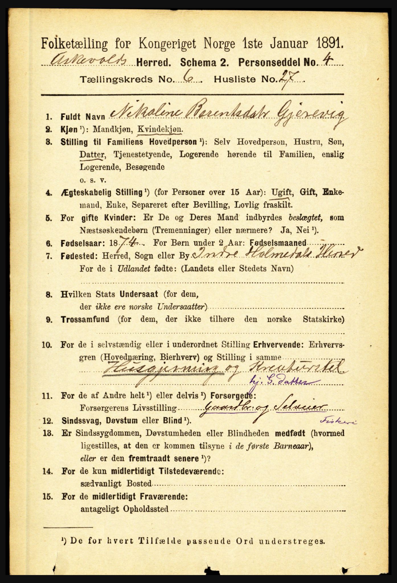 RA, 1891 census for 1428 Askvoll, 1891, p. 1846