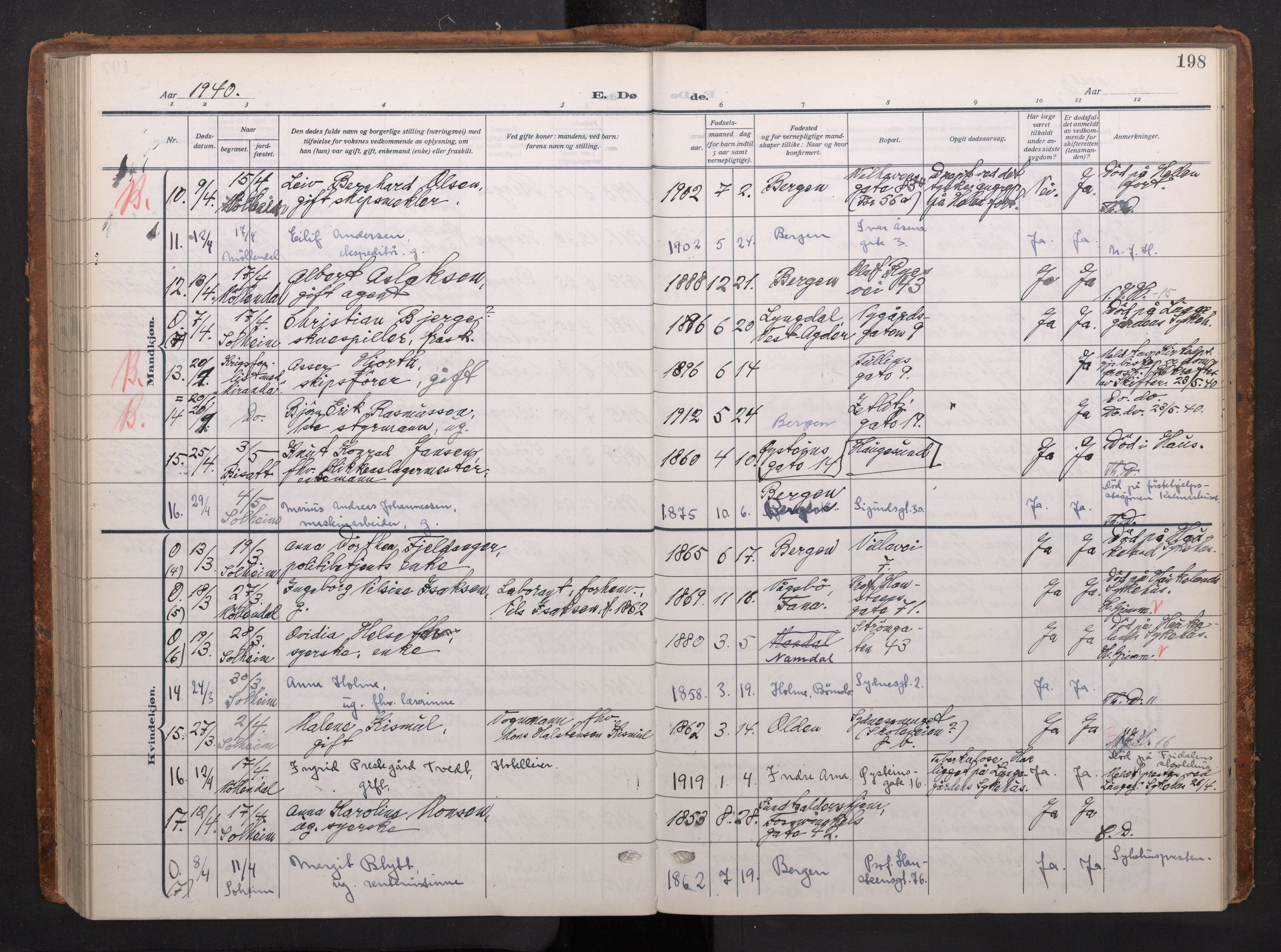 Johanneskirken sokneprestembete, AV/SAB-A-76001/H/Haa/L0020: Parish register (official) no. E 2, 1916-1951, p. 198