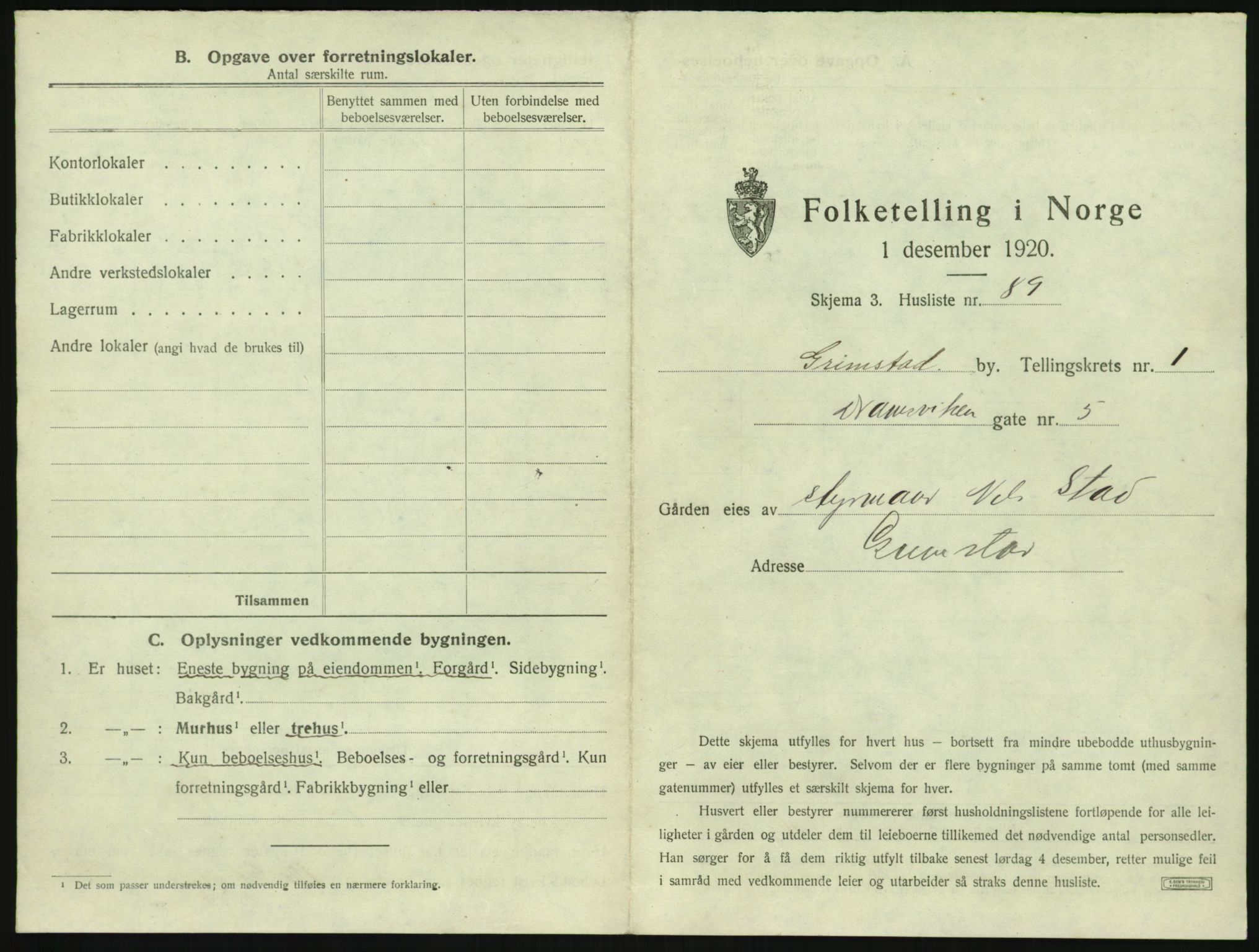 SAK, 1920 census for Grimstad, 1920, p. 201