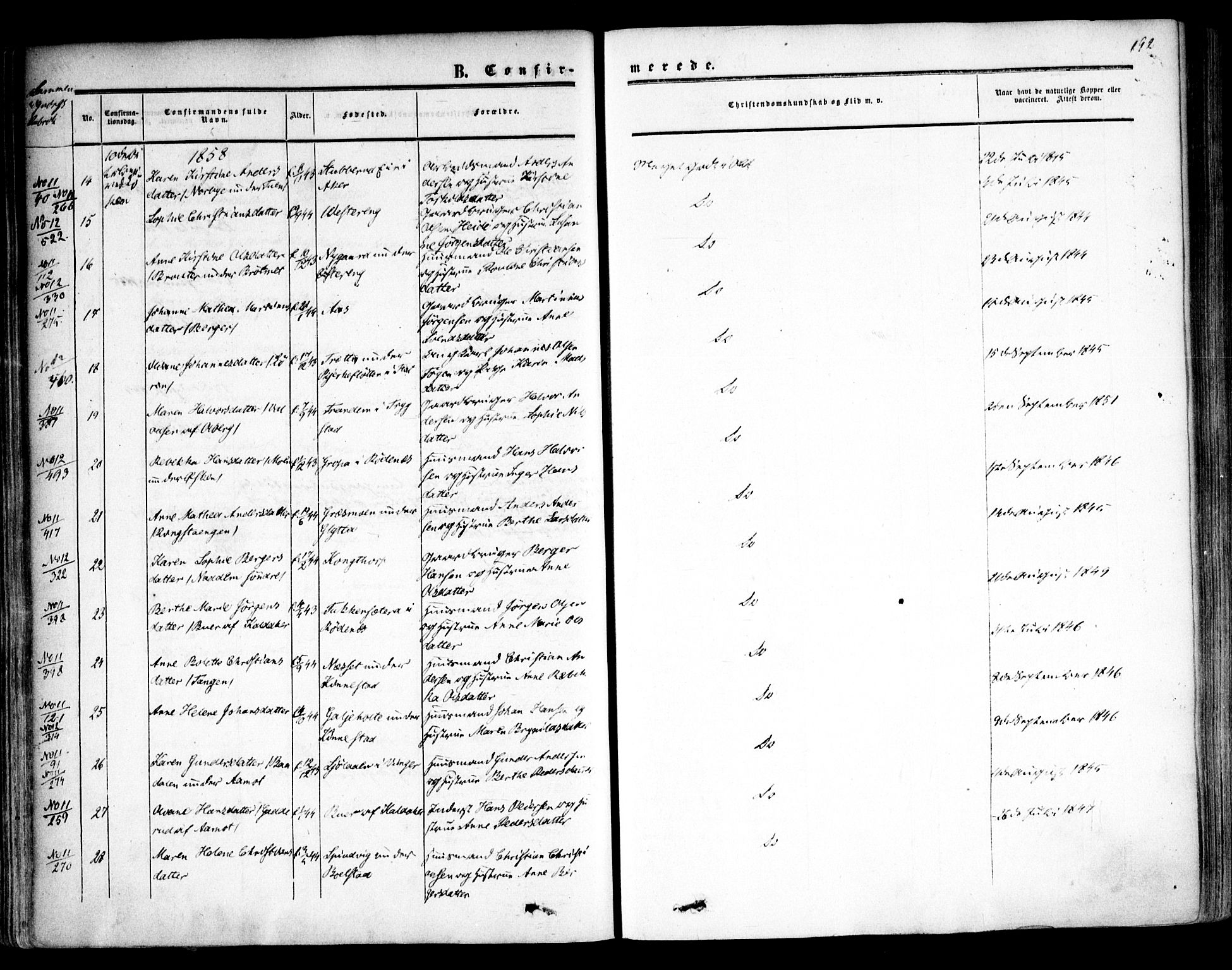 Høland prestekontor Kirkebøker, SAO/A-10346a/F/Fa/L0010: Parish register (official) no. I 10, 1854-1861, p. 192