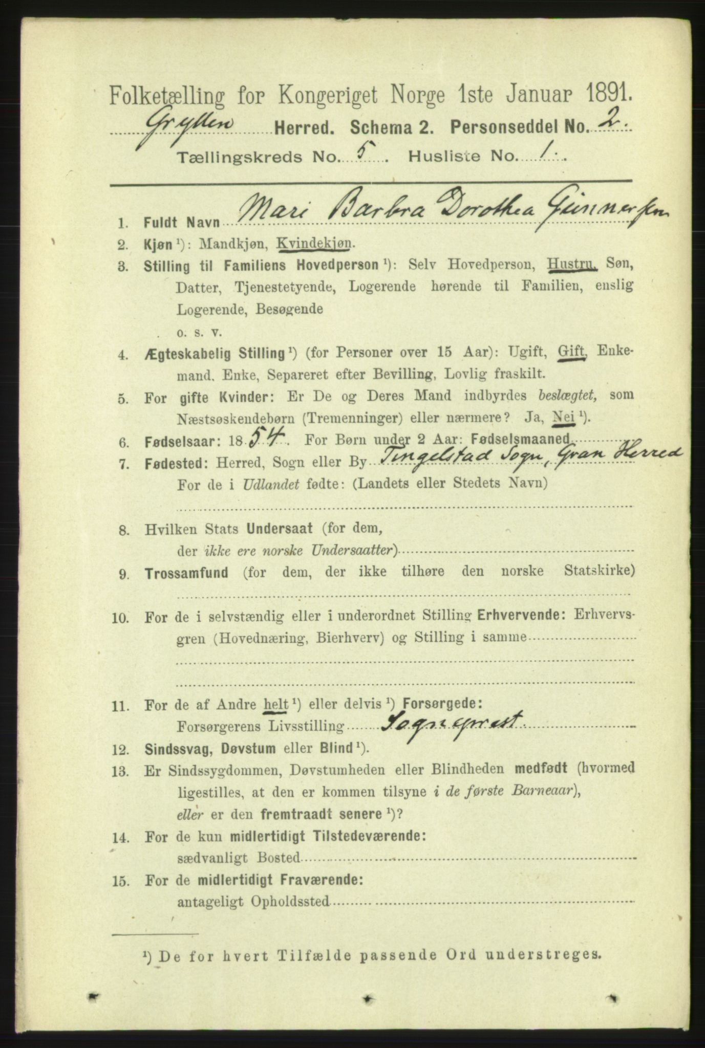 RA, 1891 census for 1539 Grytten, 1891, p. 1686