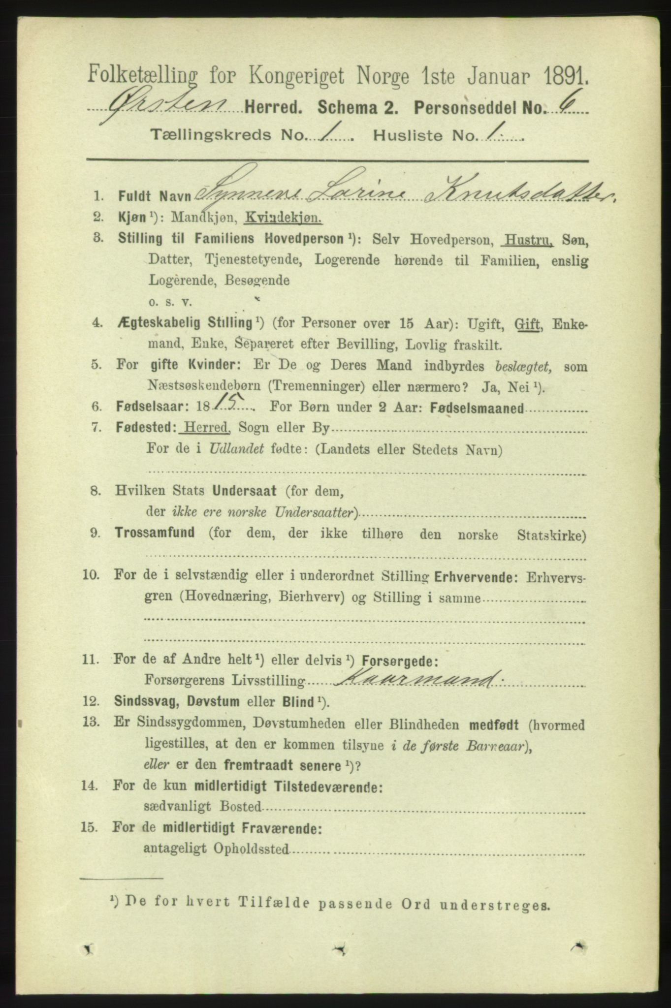 RA, 1891 census for 1520 Ørsta, 1891, p. 74