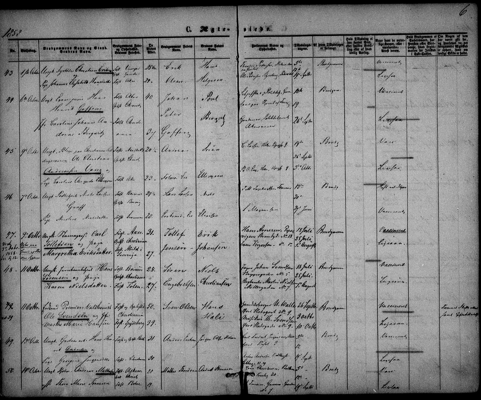 Trefoldighet prestekontor Kirkebøker, AV/SAO-A-10882/F/Fc/L0001: Parish register (official) no. III 1, 1858-1874, p. 6