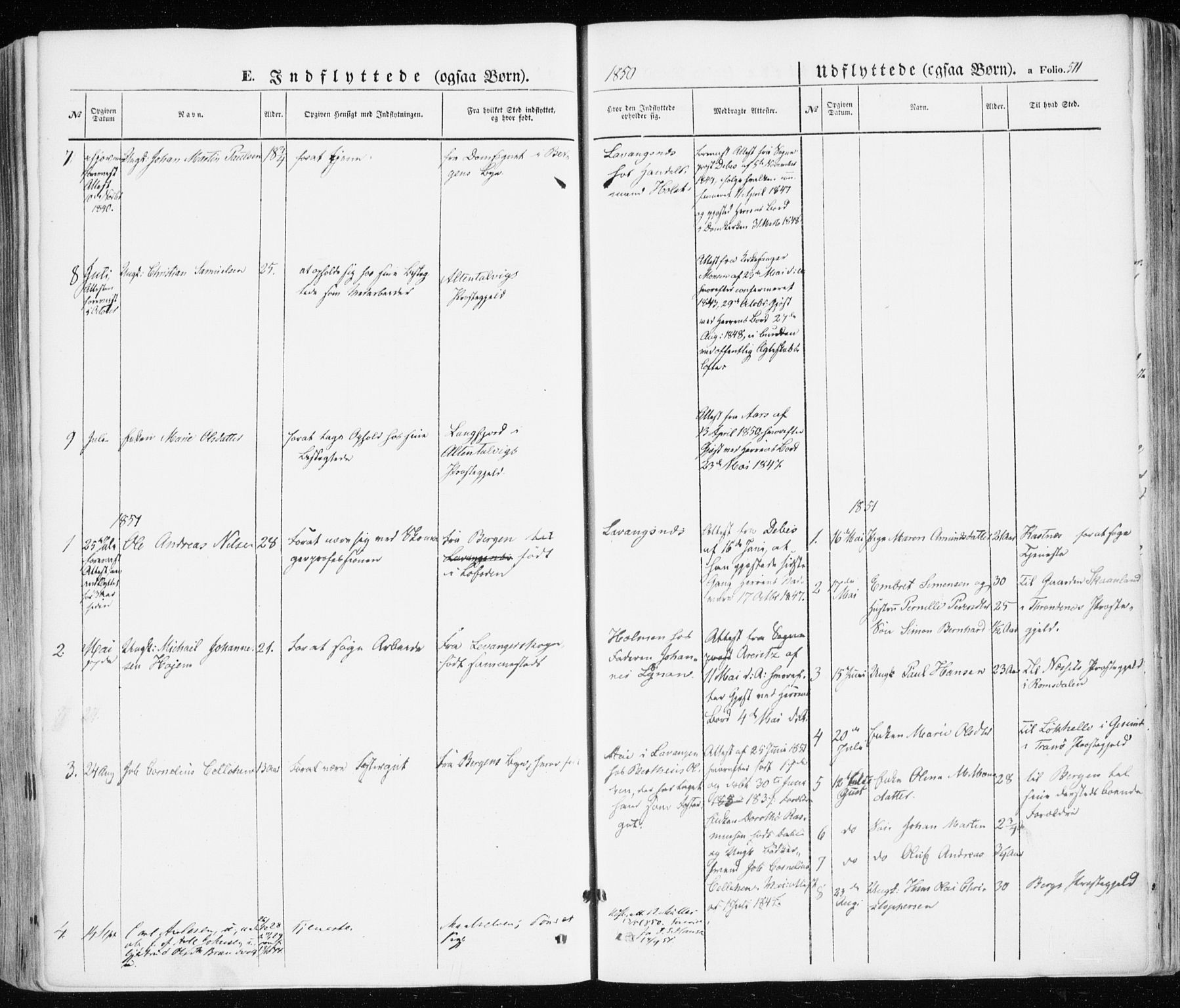 Ibestad sokneprestembete, SATØ/S-0077/H/Ha/Haa/L0008kirke: Parish register (official) no. 8, 1850-1859, p. 511