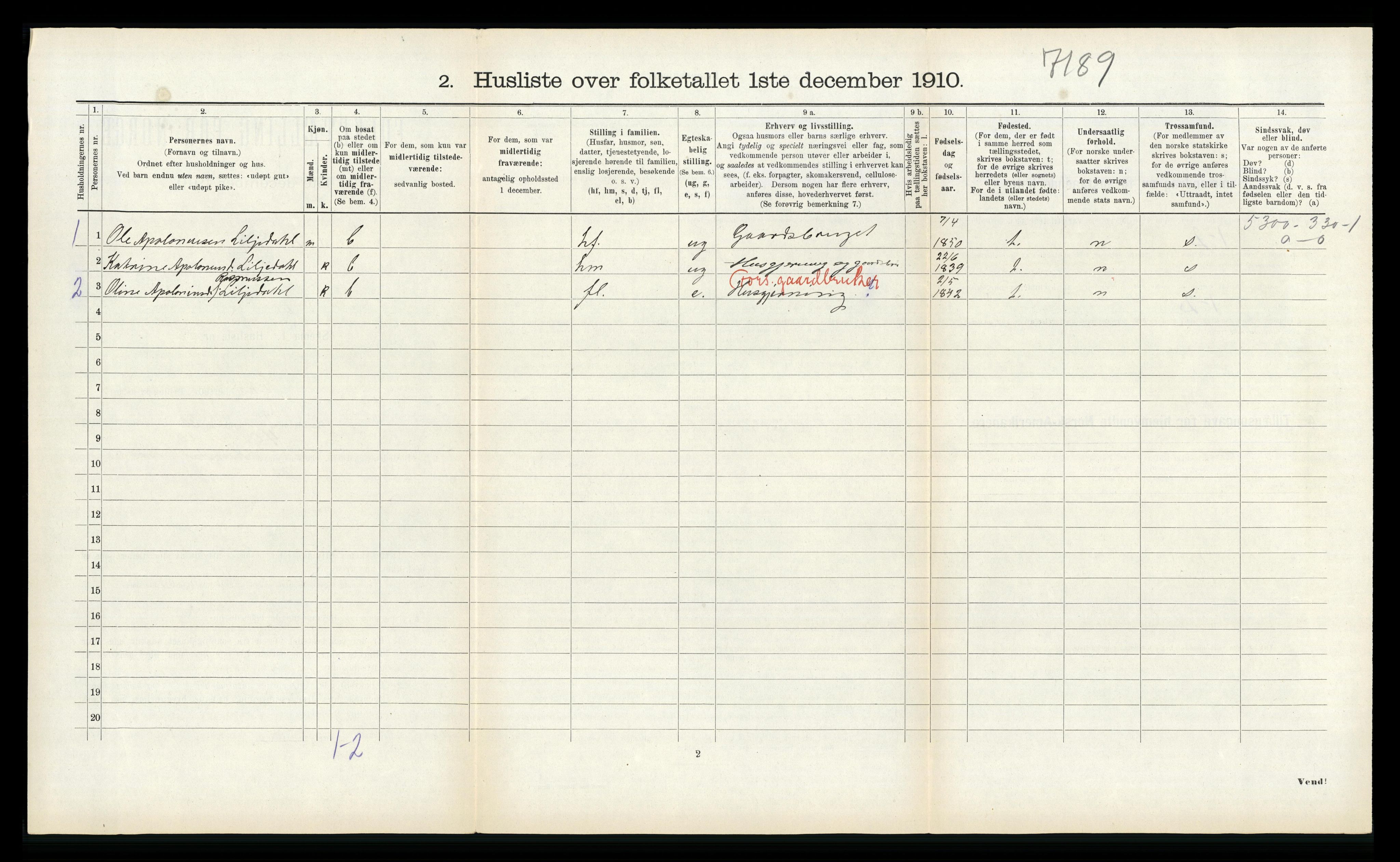 RA, 1910 census for Vik, 1910, p. 420