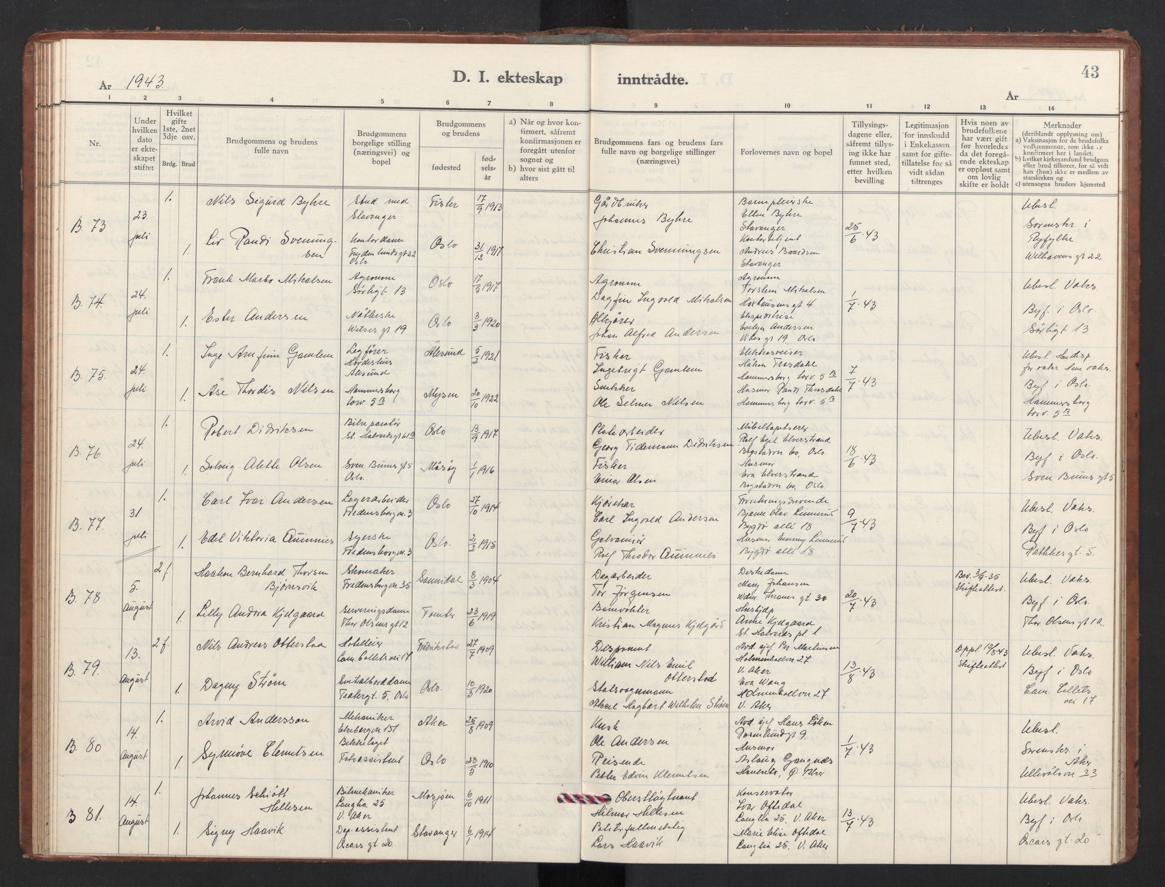 Trefoldighet prestekontor Kirkebøker, AV/SAO-A-10882/F/Fg/L0003: Parish register (official) no. VII 3, 1940-1948, p. 43