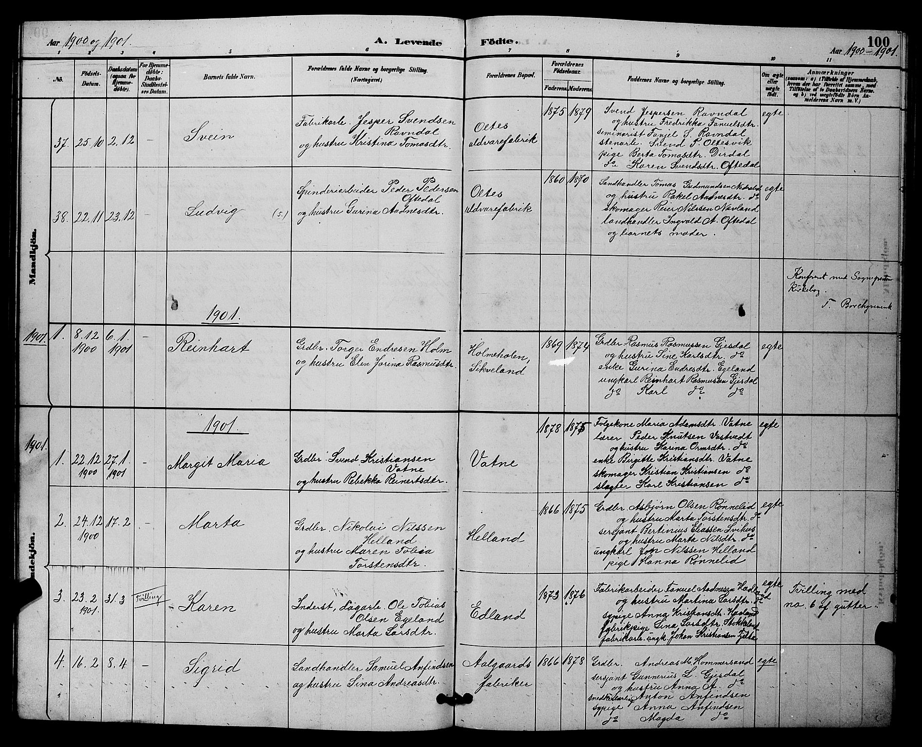 Lye sokneprestkontor, AV/SAST-A-101794/001/30BB/L0008: Parish register (copy) no. B 7, 1887-1901, p. 100