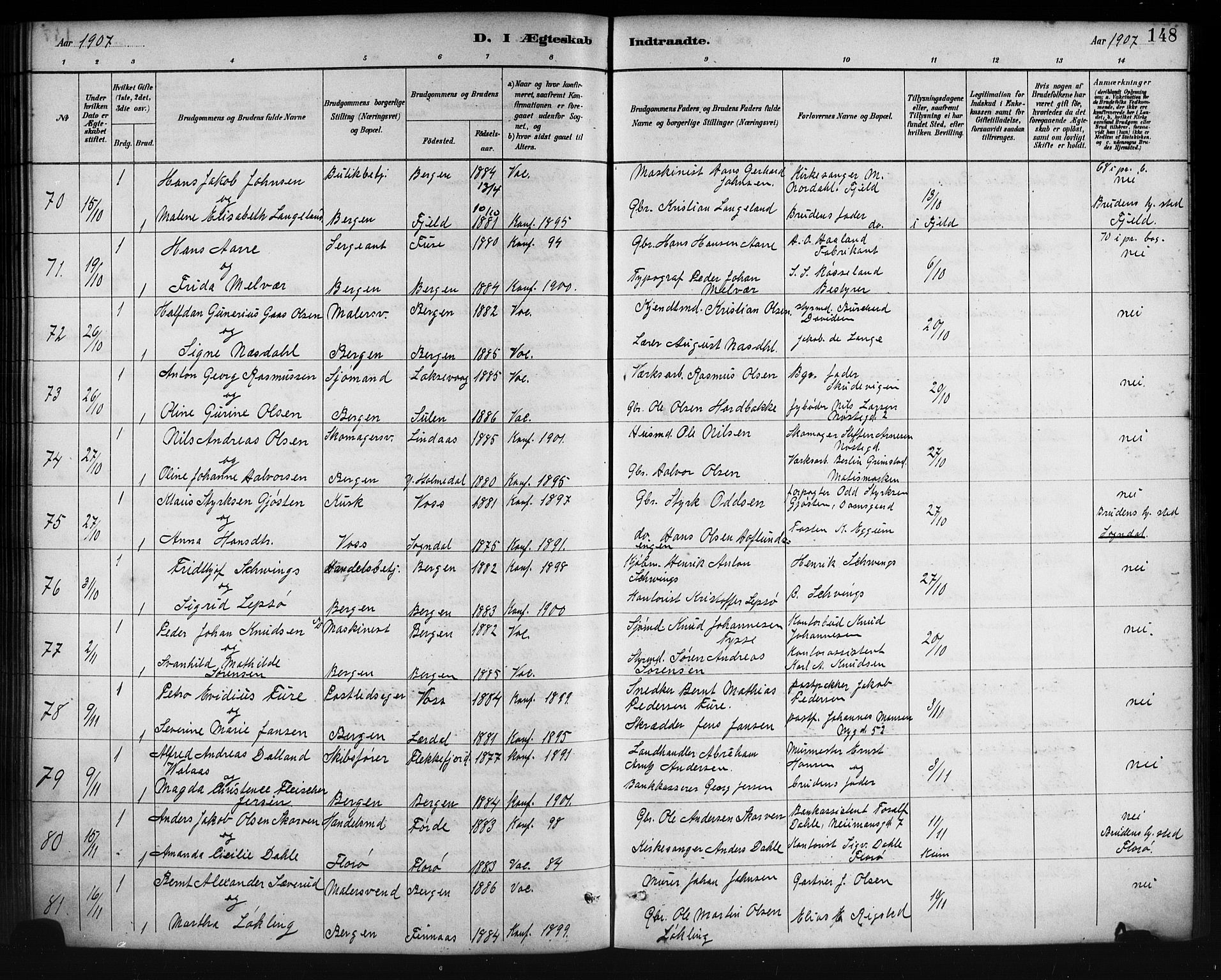 Johanneskirken sokneprestembete, AV/SAB-A-76001/H/Hab: Parish register (copy) no. C 1, 1885-1912, p. 148