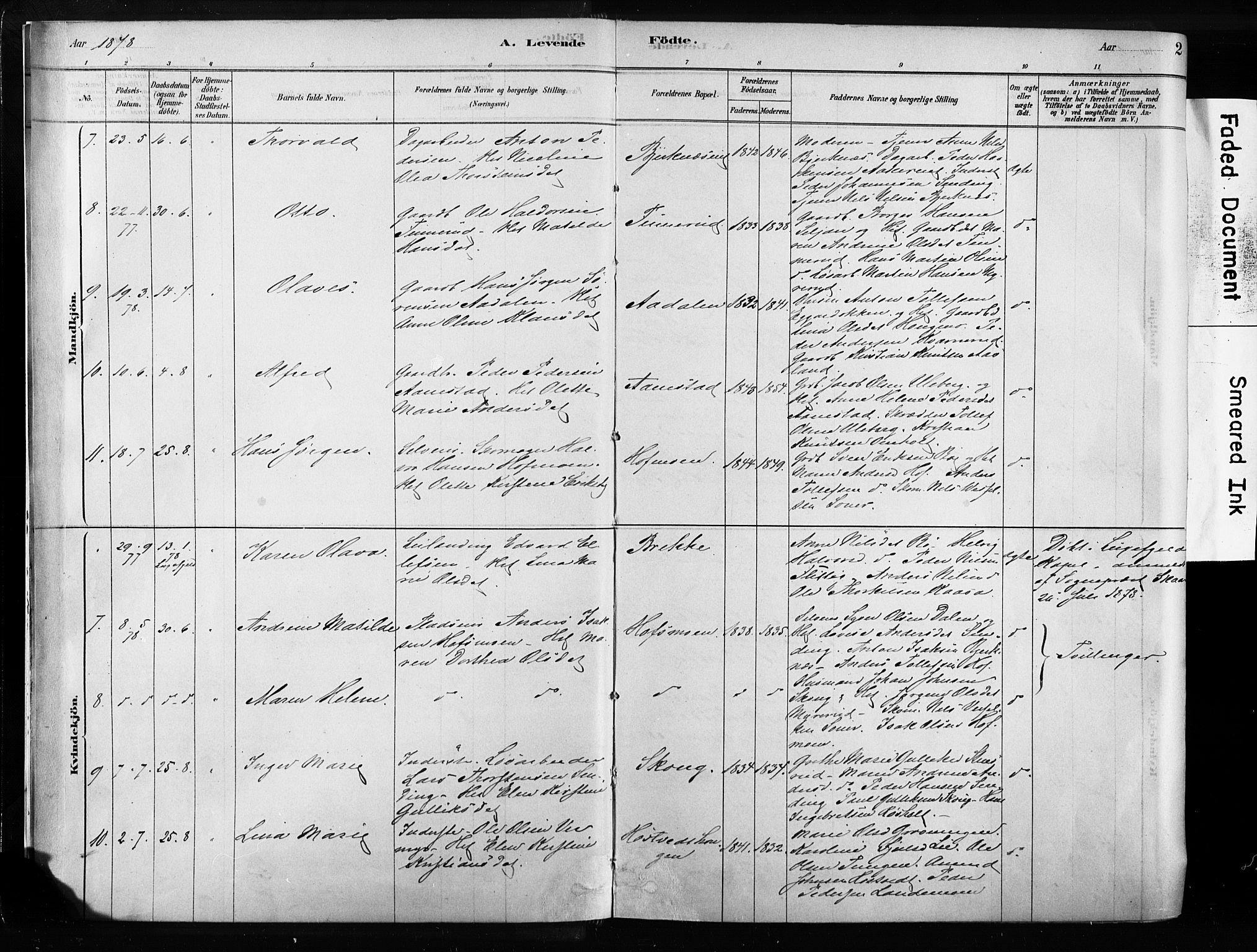 Sandsvær kirkebøker, AV/SAKO-A-244/F/Fb/L0001: Parish register (official) no. II 1, 1878-1906, p. 2