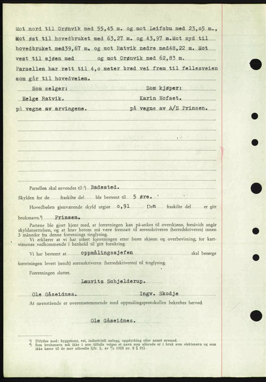 Nordre Sunnmøre sorenskriveri, AV/SAT-A-0006/1/2/2C/2Ca: Mortgage book no. A23, 1946-1947, Diary no: : 261/1947