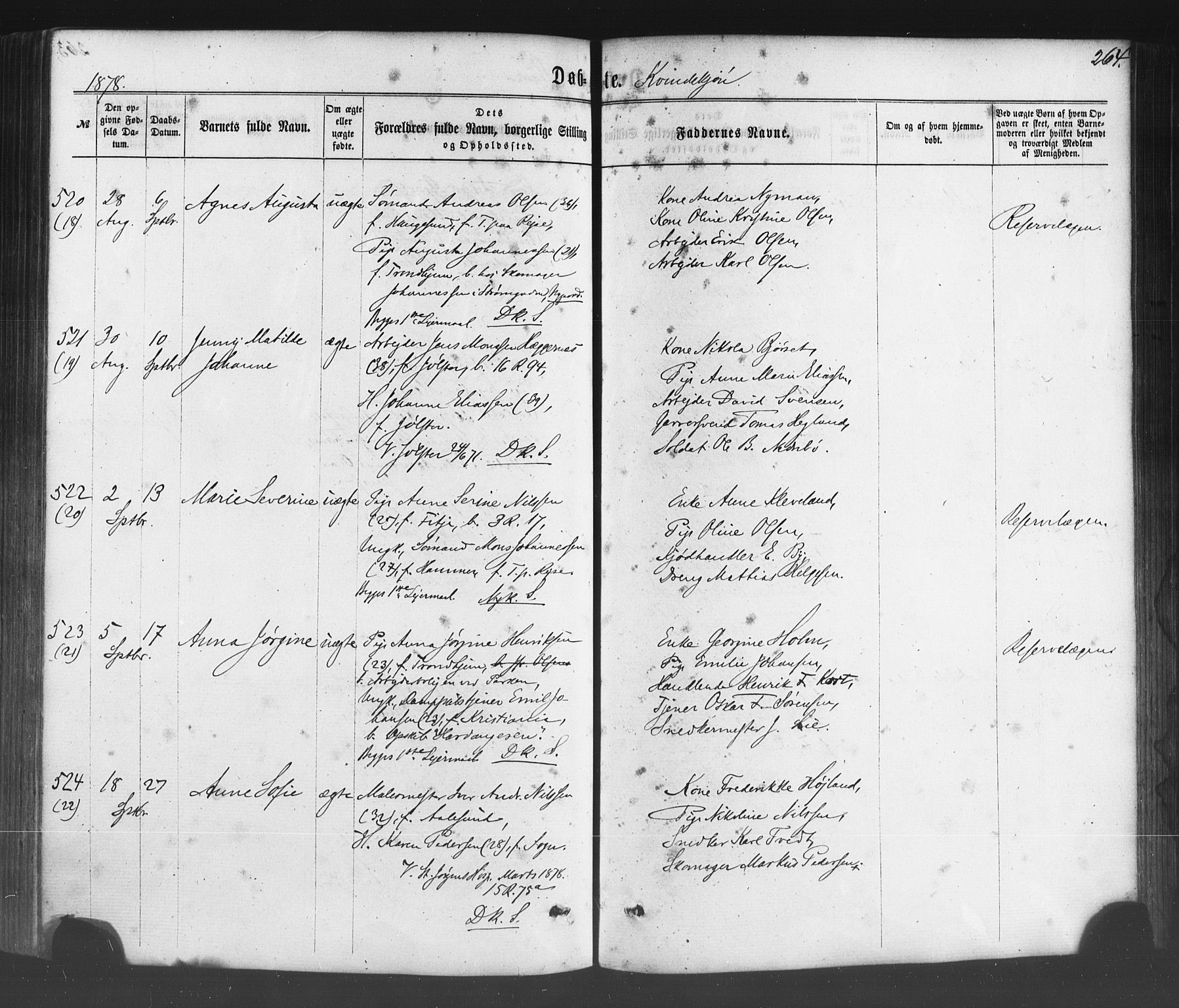 Fødselsstiftelsens sokneprestembete*, SAB/-: Parish register (official) no. A 1, 1863-1883, p. 264