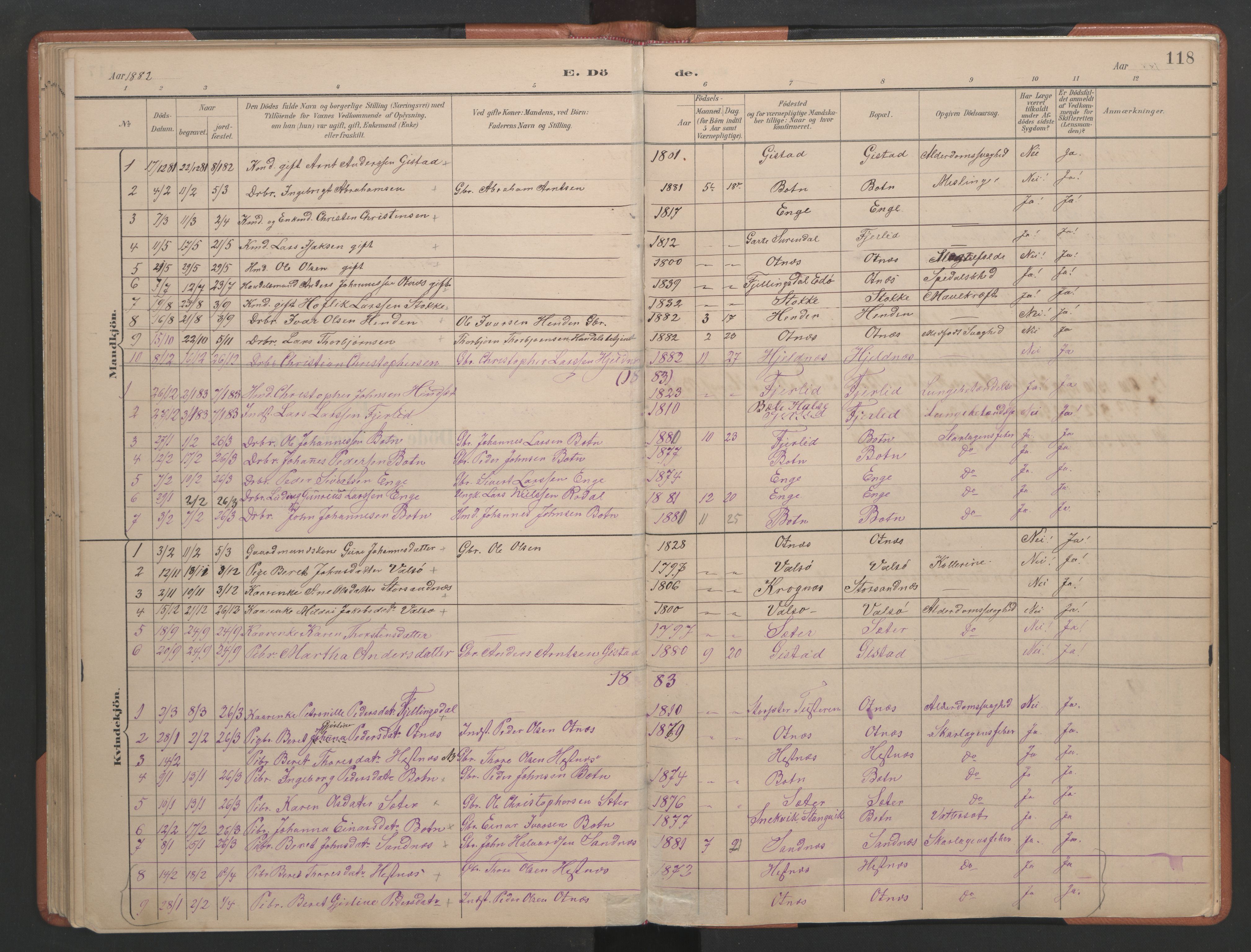 Ministerialprotokoller, klokkerbøker og fødselsregistre - Møre og Romsdal, AV/SAT-A-1454/580/L0926: Parish register (copy) no. 580C01, 1882-1903, p. 118