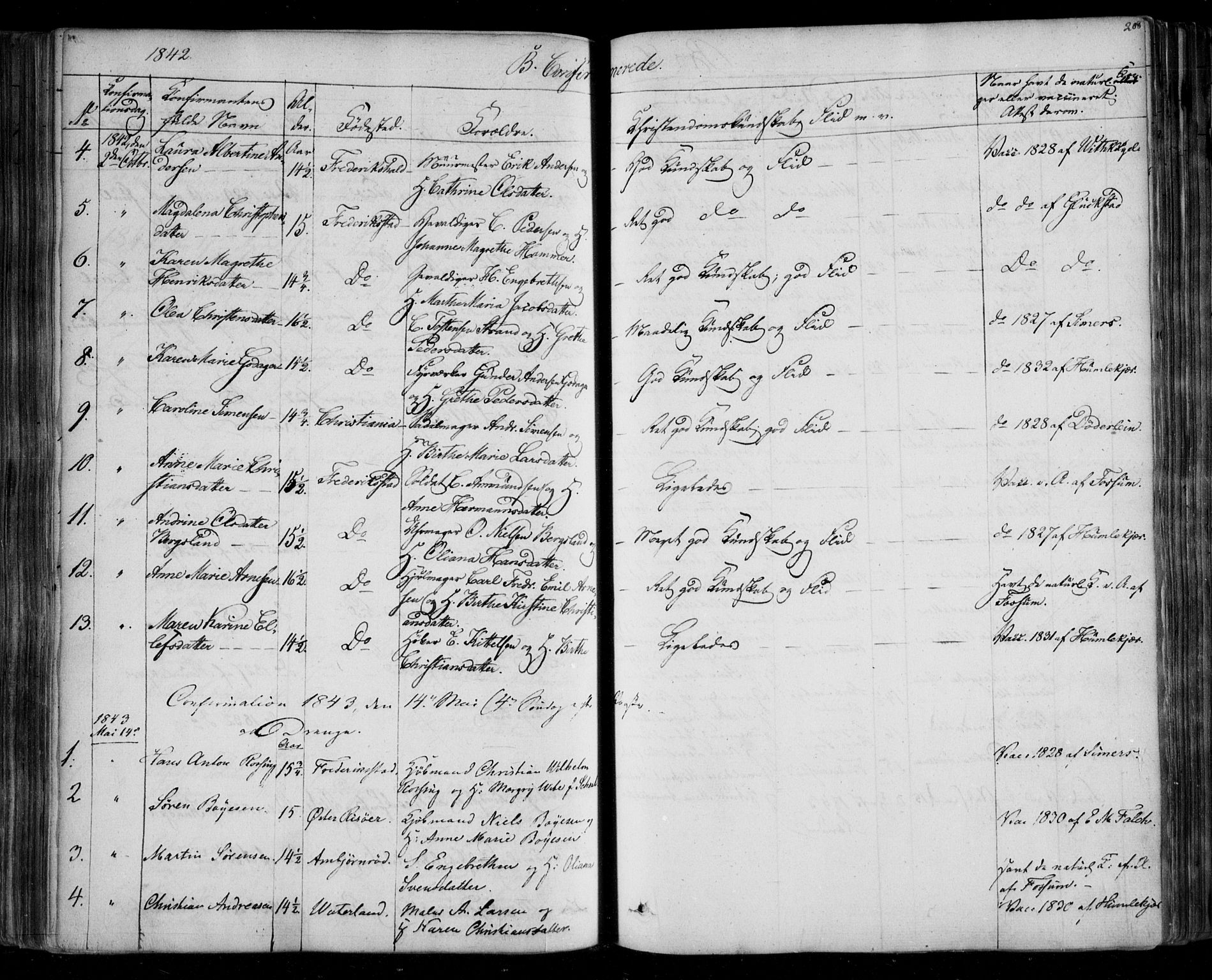 Fredrikstad prestekontor Kirkebøker, AV/SAO-A-11082/F/Fa/L0005: Parish register (official) no. 5, 1835-1856, p. 208