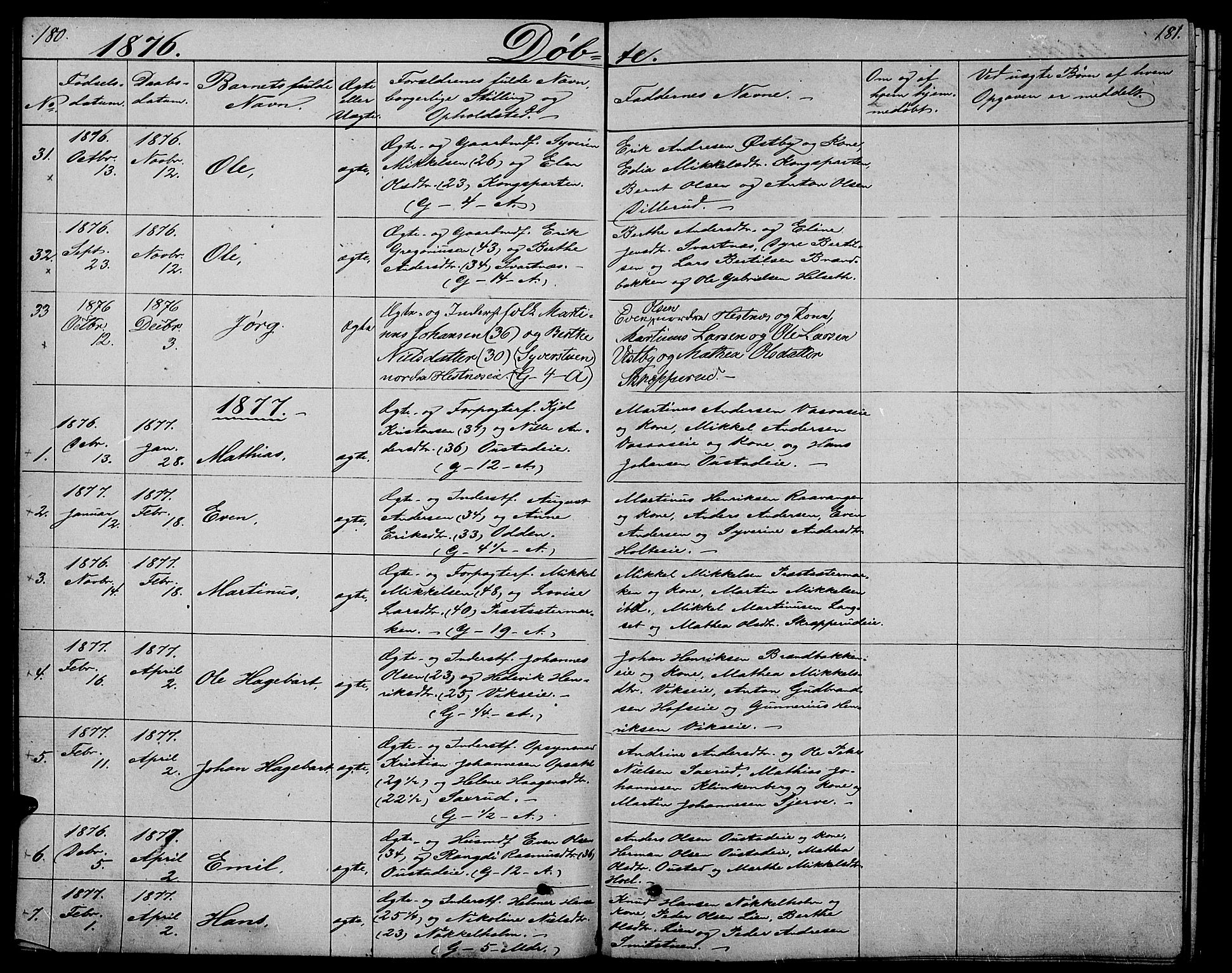 Stange prestekontor, SAH/PREST-002/L/L0005: Parish register (copy) no. 5, 1861-1881, p. 180-181