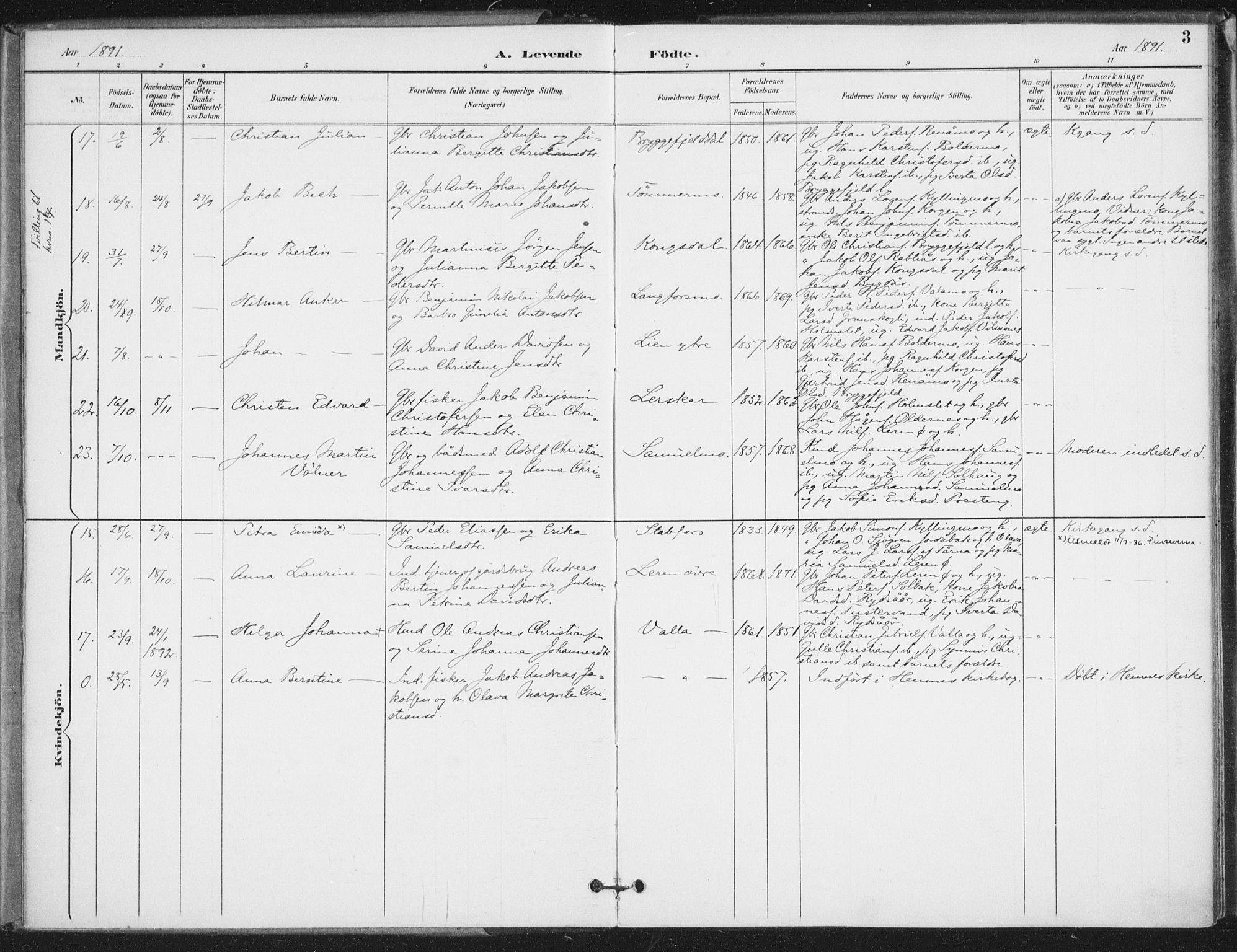 Ministerialprotokoller, klokkerbøker og fødselsregistre - Nordland, SAT/A-1459/826/L0380: Parish register (official) no. 826A03, 1891-1911, p. 3