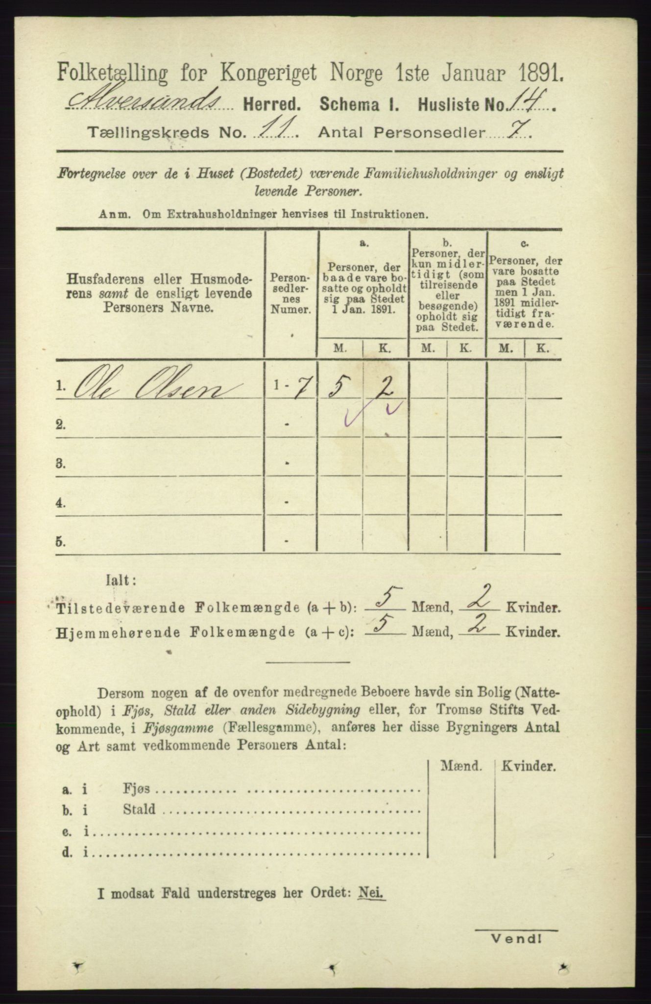 RA, 1891 census for 1257 Alversund, 1891, p. 3690