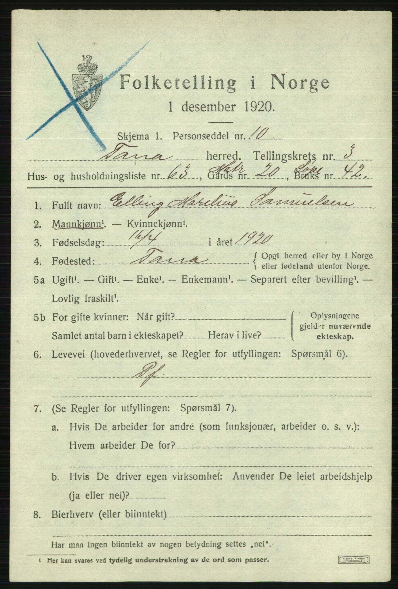 SATØ, 1920 census for Tana, 1920, p. 3018