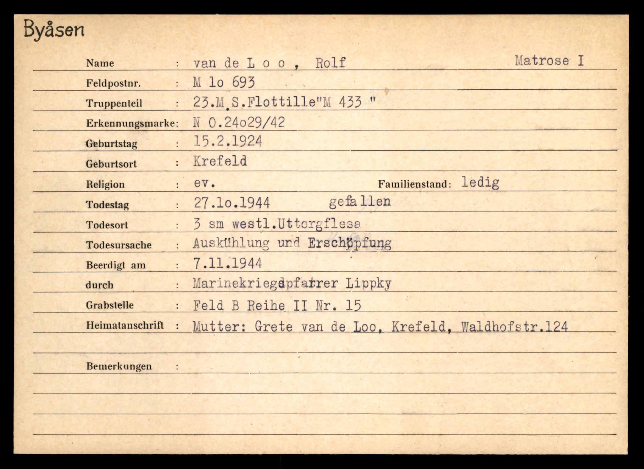 Distriktskontoret for krigsgraver, AV/SAT-A-5030/E/L0004: Kasett/kartotek over tysk Krigskirkegård på Byåsen, 1945, p. 1835