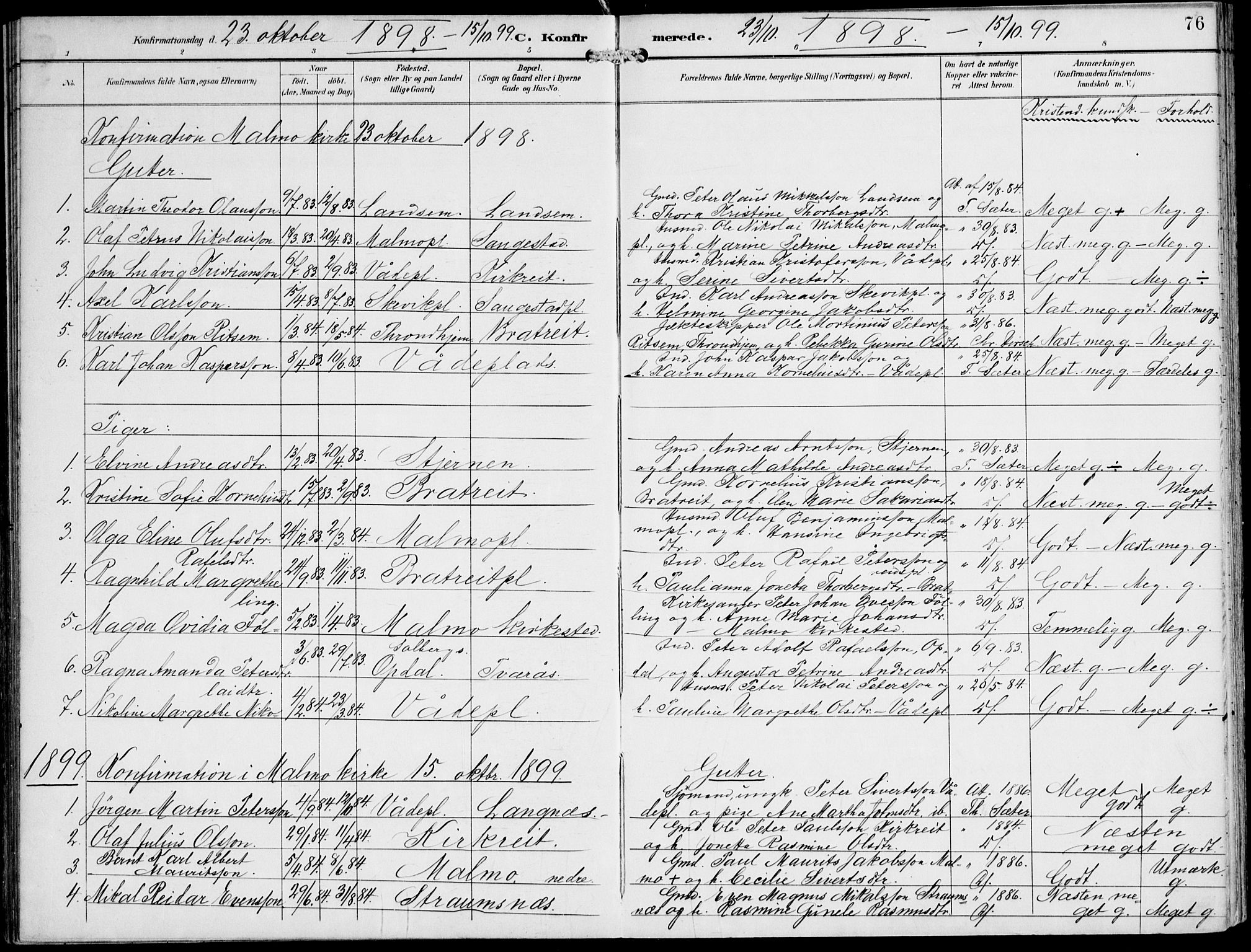 Ministerialprotokoller, klokkerbøker og fødselsregistre - Nord-Trøndelag, AV/SAT-A-1458/745/L0430: Parish register (official) no. 745A02, 1895-1913, p. 76